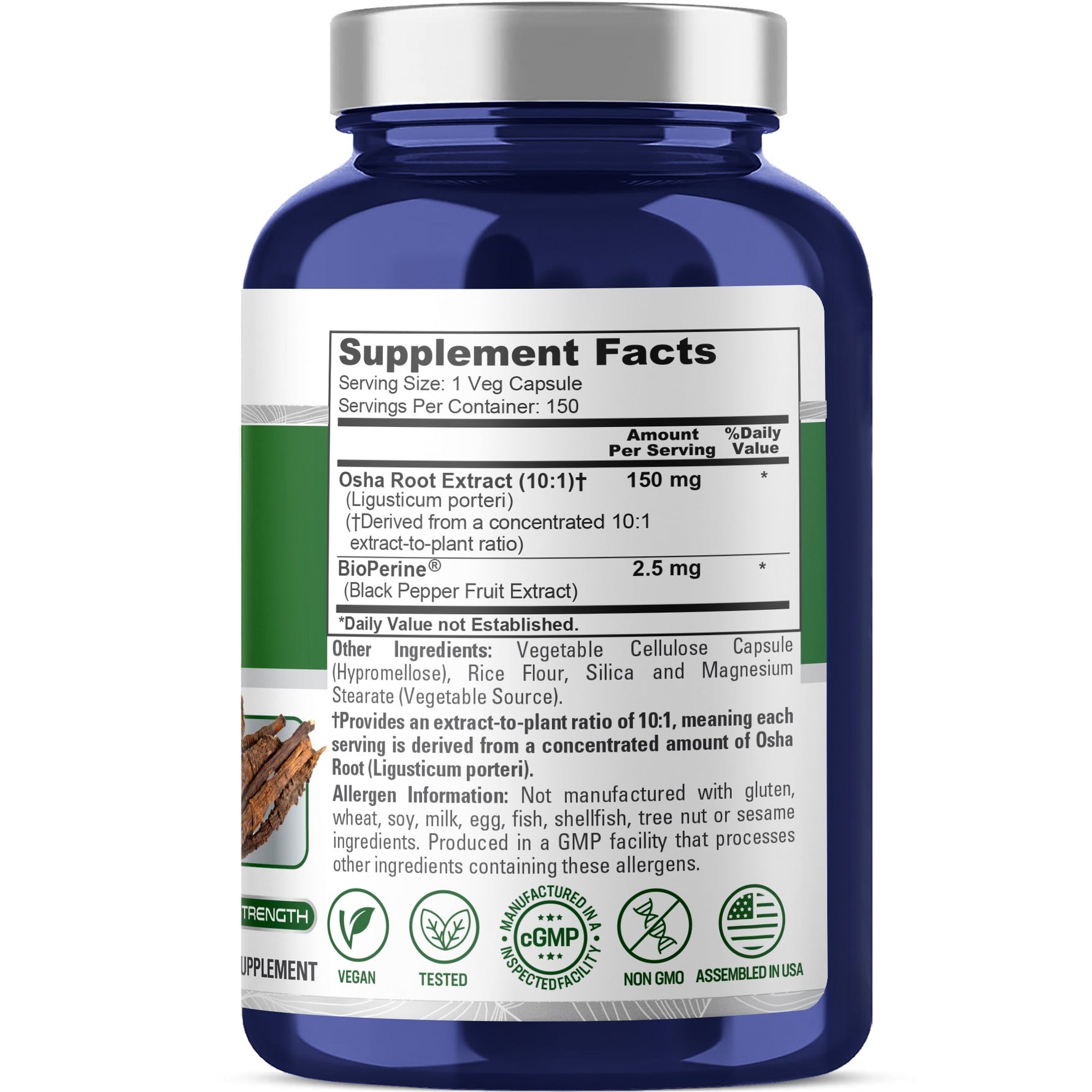 NusaPure OSHA Root Extract 150 mg per Vegan Caps - 150 Count (10:1 Extract, Non-GMO, Vegan, Bioperine) Ligusticum Porteri