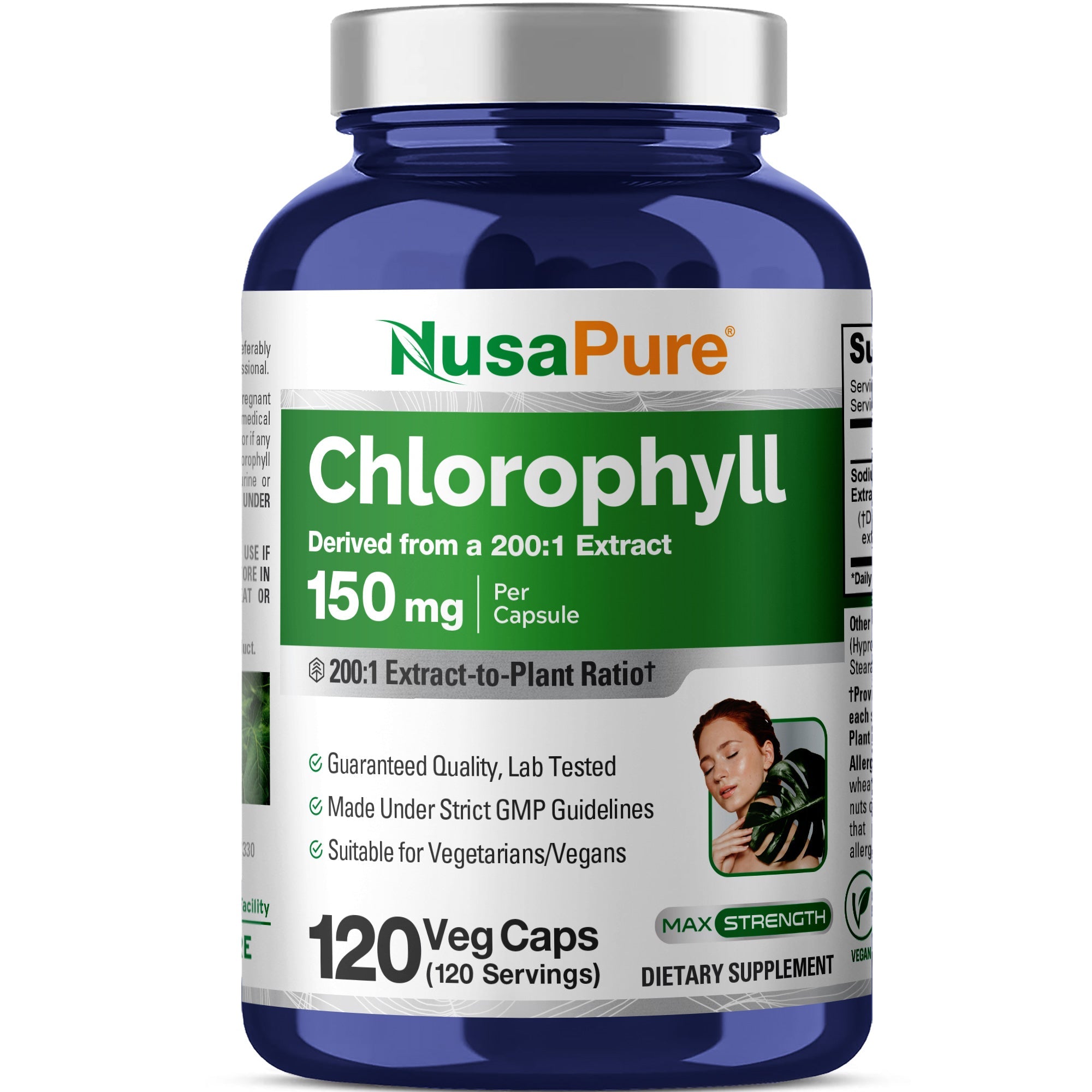 NusaPure Chlorophyll 200:1 Extract, 150 mg per Capsule 120 Vegetarian Caps (Non-GMO, Vegan)