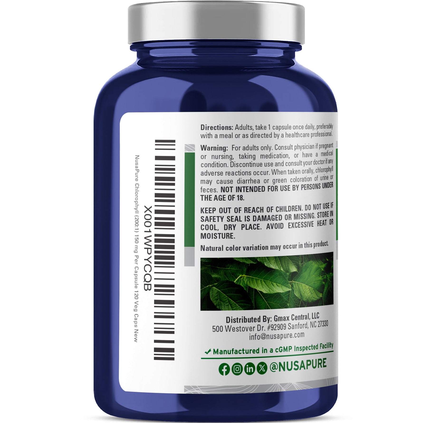NusaPure Chlorophyll 200:1 Extract, 150 mg per Capsule 120 Vegetarian Caps (Non-GMO, Vegan)