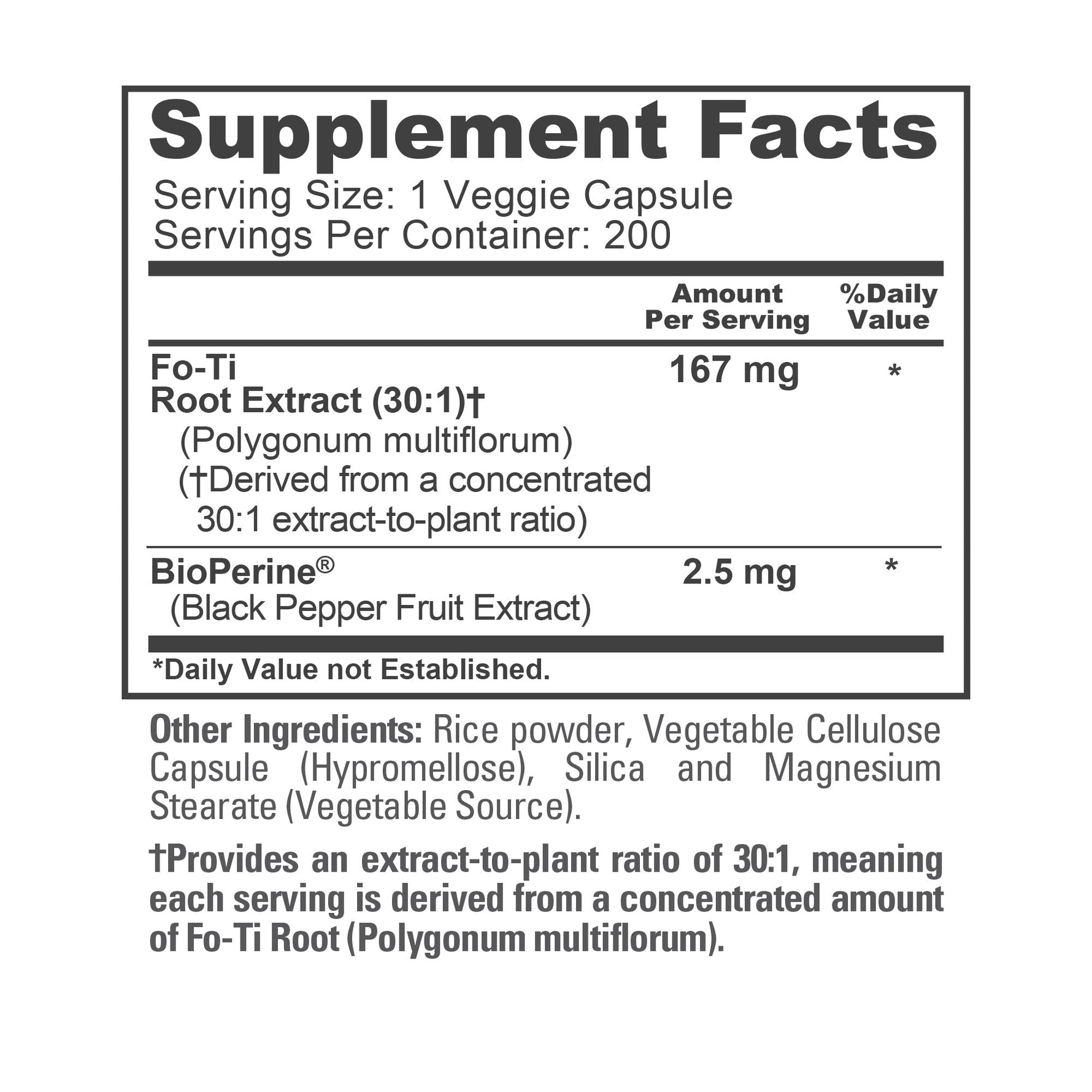 NusaPure Fo-Ti 30:1 Extract, 167 mg per Veg Caps, 200 Count, Non-GMO, Vegan, Bioperine