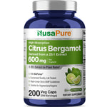 NusaPure Citrus Bergamot Capsules 600mg, 200 Capsules - 25:1 Bergamot Extract - 200 Servings, Bioperine, Vegan, Non-GMO