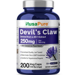 NusaPure Devil's Claw 20:1 Extract, 250 mg, 200 Veggie Capsules, Concentrated Root Extract, Devils Claw Herbal Supplement, Non-GMO, Vegan Supplement