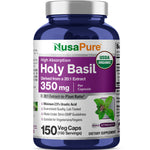 NusaPure USDA Organic Holy Basil Capsules 20:1 Extract, 350 mg 150 Vegan Caps Tulsi Holy Basil Leaf Extract 2.5% Ursolic Acid Non-GMO