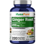 NusaPure Ginger Root Capsules 20:1 Extract, 200 mg per Veggie Caps | 220 Count | Non-GMO