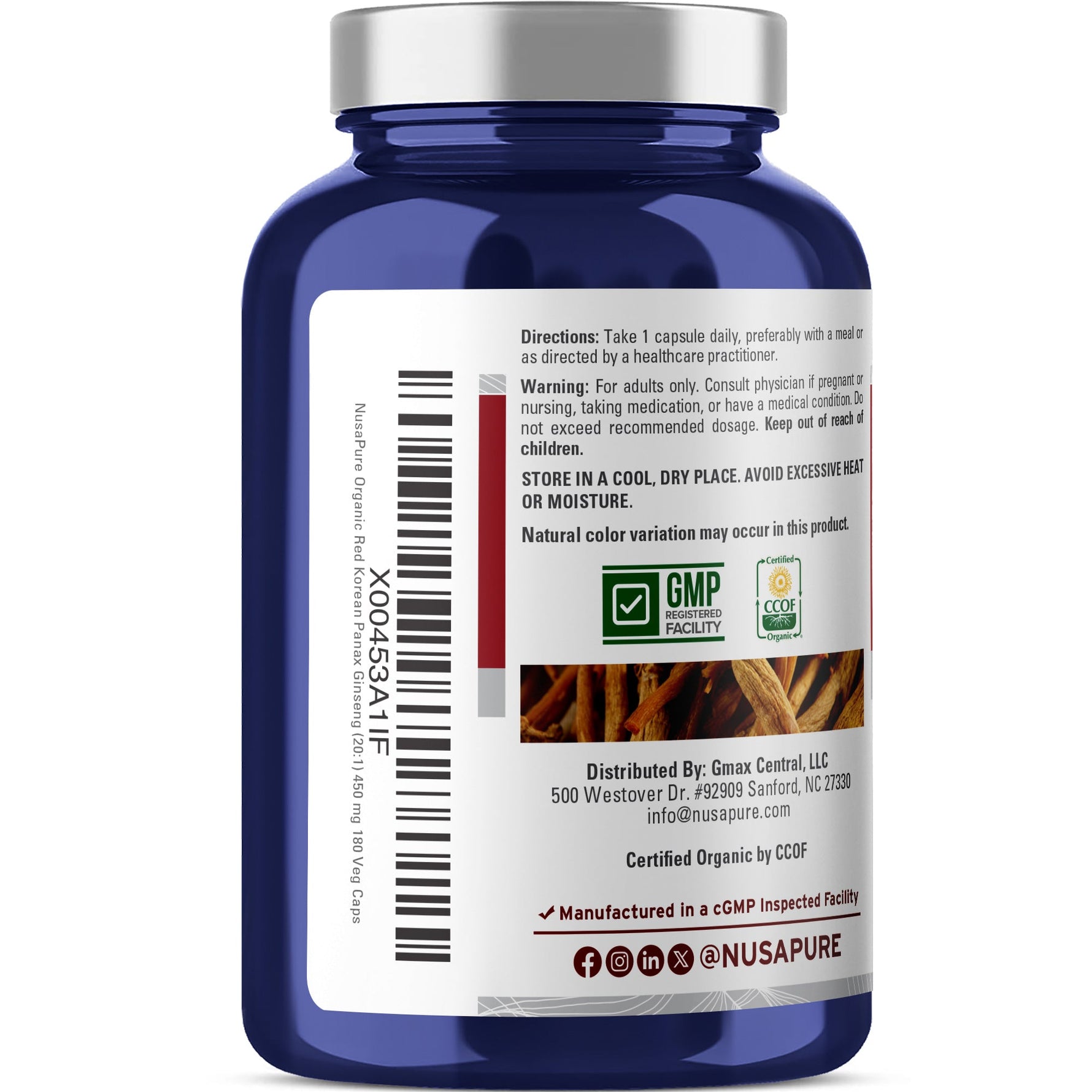 Red Korean Panax Ginseng, Non-GMO, Vegan, 450mg, 180 Vcaps - 180 Servings