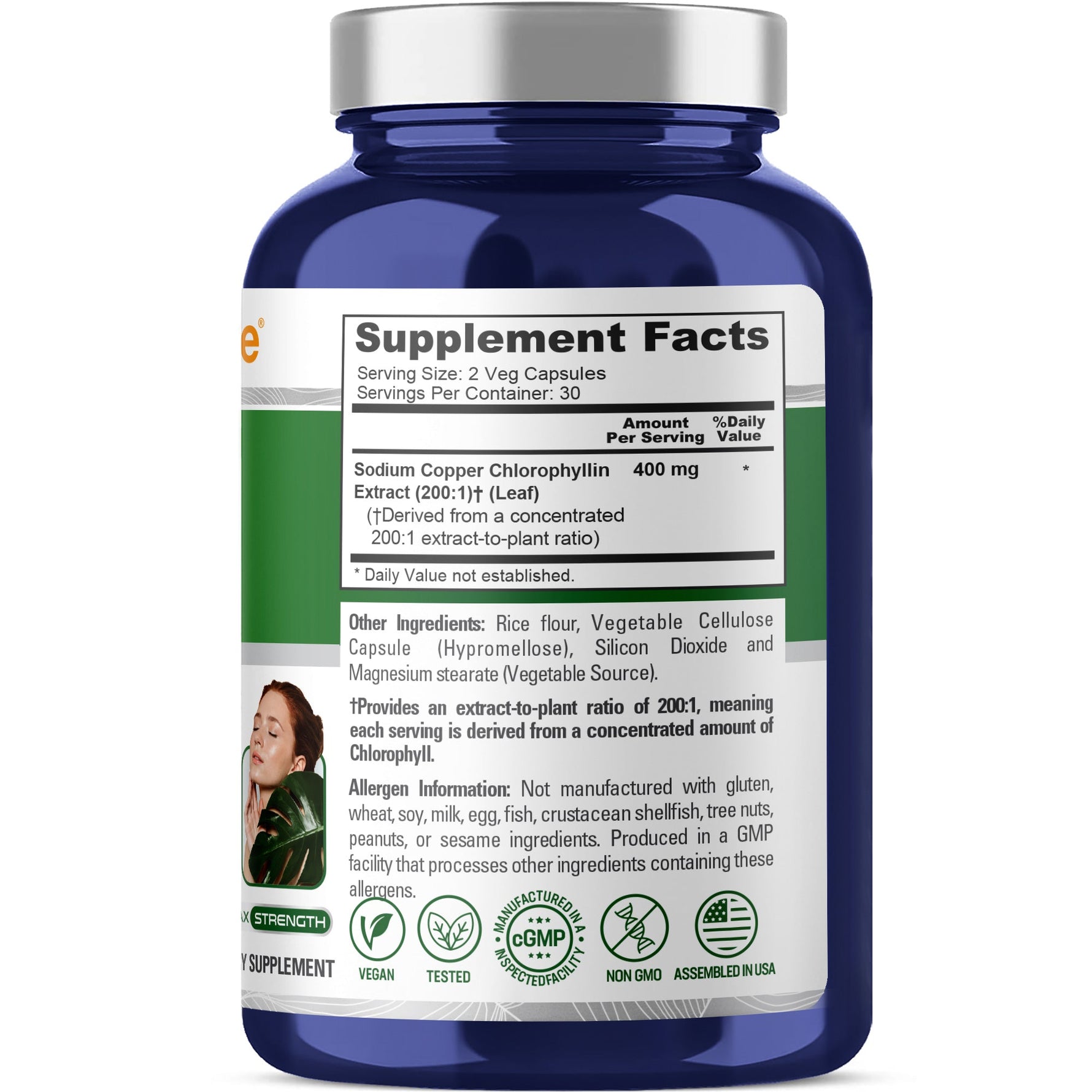 NusaPure Chlorophyll 200:1 Extract, 400 mg 60 Veggie Caps, Non-GMO, Vegan, Sodium Copper Chlorophyllin