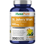 NusaPure St. John's Wort Extract 20:1 - Suitable for Vegetarian/Vegan, Non- GMO - 500mg - 200 Capsules