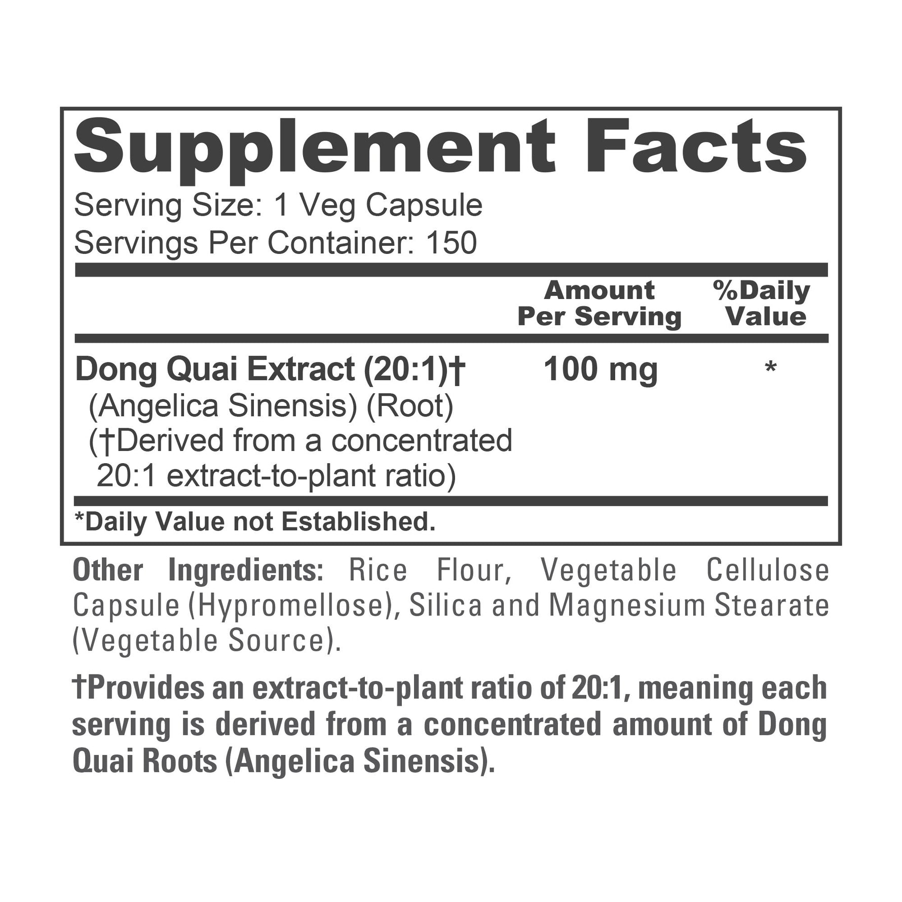 NusaPure Dong Quai with Angelica Sinensis Root 100mg Extract 20:1 - Suitable for Vegetarian/Vegan, Non- GMO - 2000 mg - 150 Capsules