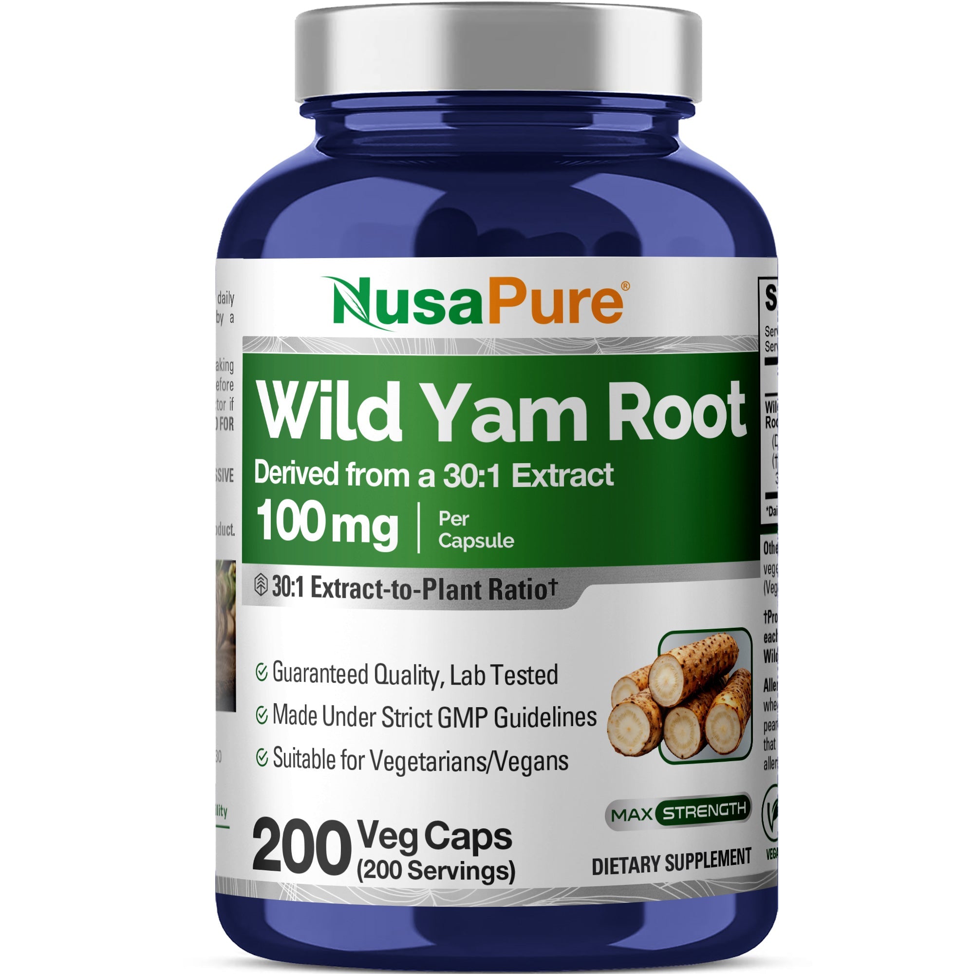 NusaPure Wild Yam Root 30:1 Extract, 100 mg 200 Vegan Capsules - Women’s Health & Hormonal Balance - Non-GMO, Vegan