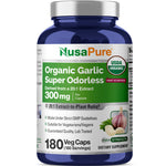 NusaPure Organic Garlic Super Odorless 20:1 Extract, 300 mg | 180 Veggie Capsules | USDA Organic | Herbal Supplement | Non-GMO, Vegan