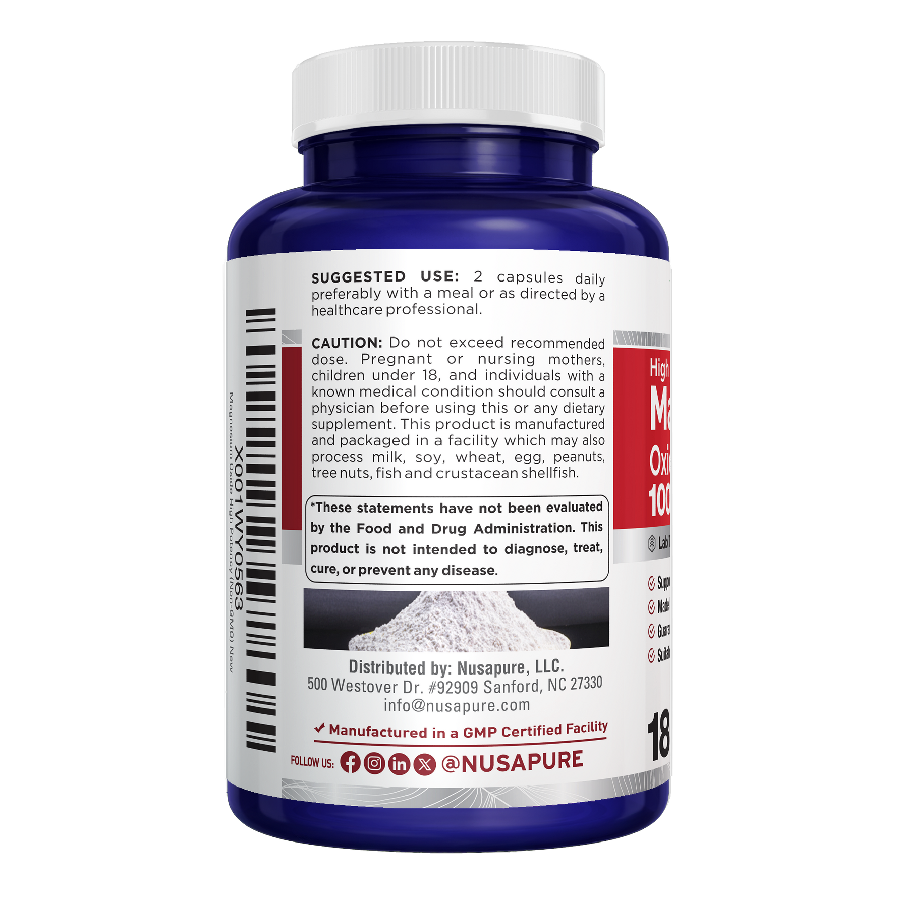 NusaPure Magnesium Oxide 1,000mg per Serving 180 Veggie Caps (Non-GMO, Vegan)