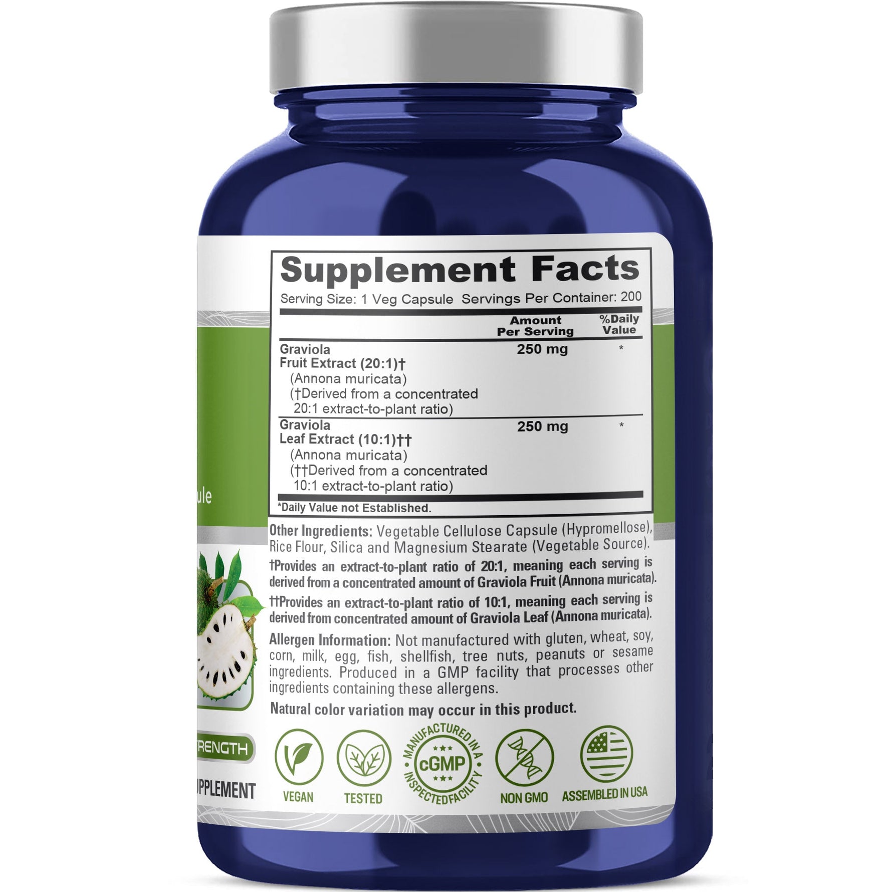 NusaPure Graviola 20:1 & 10:1 Extract 500mg - Suitable for Vegetarian/Vegan, Non- GMO - 200 Capsules