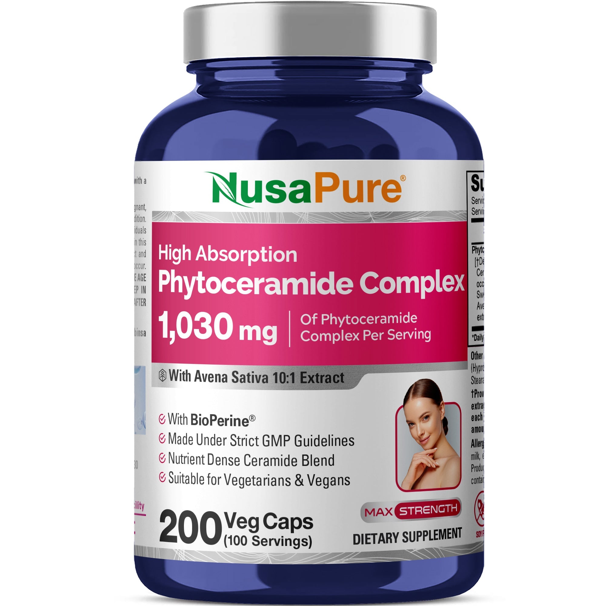 NusaPure Phytoceramide Complex 10:1 Extract, 1030 mg 200 Veggie Capsules (Non-GMO) Bioperine