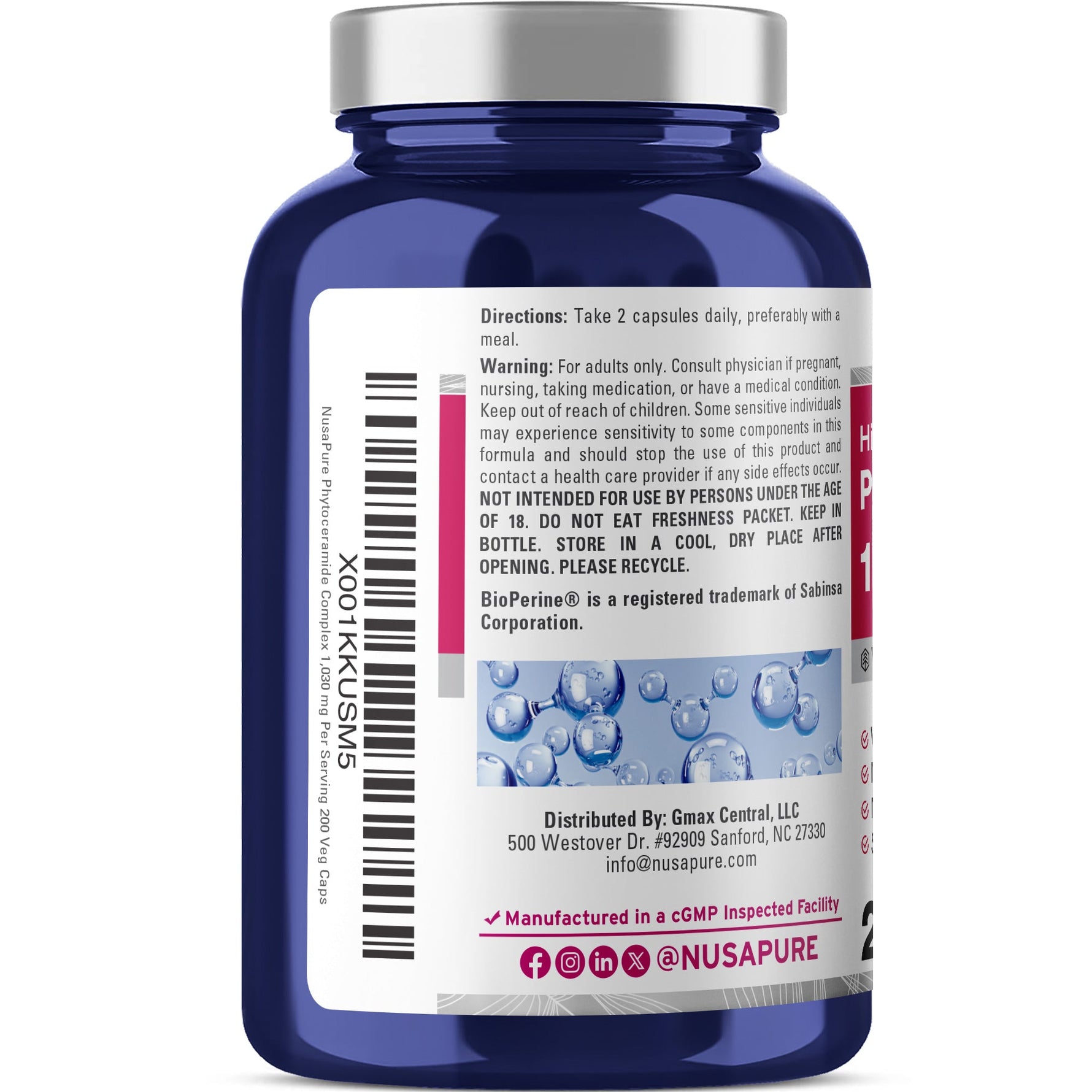 NusaPure Phytoceramide Complex 10:1 Extract, 1030 mg 200 Veggie Capsules (Non-GMO) Bioperine