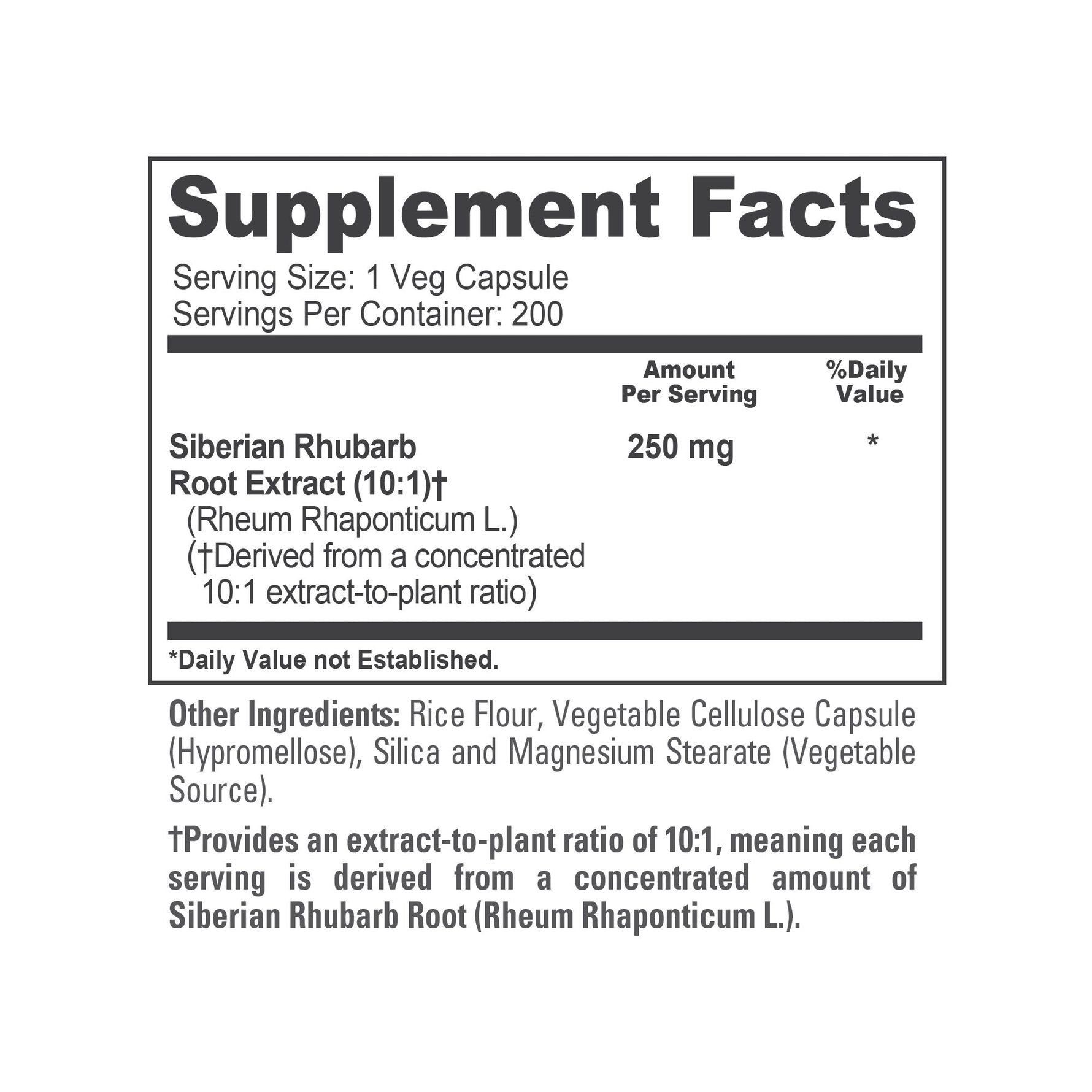 NusaPure Siberian Rhubarb 10:1 Extract, 250 mg - 200 Veggie Capsules (Vegetarian, Non-GMO, Vegan)
