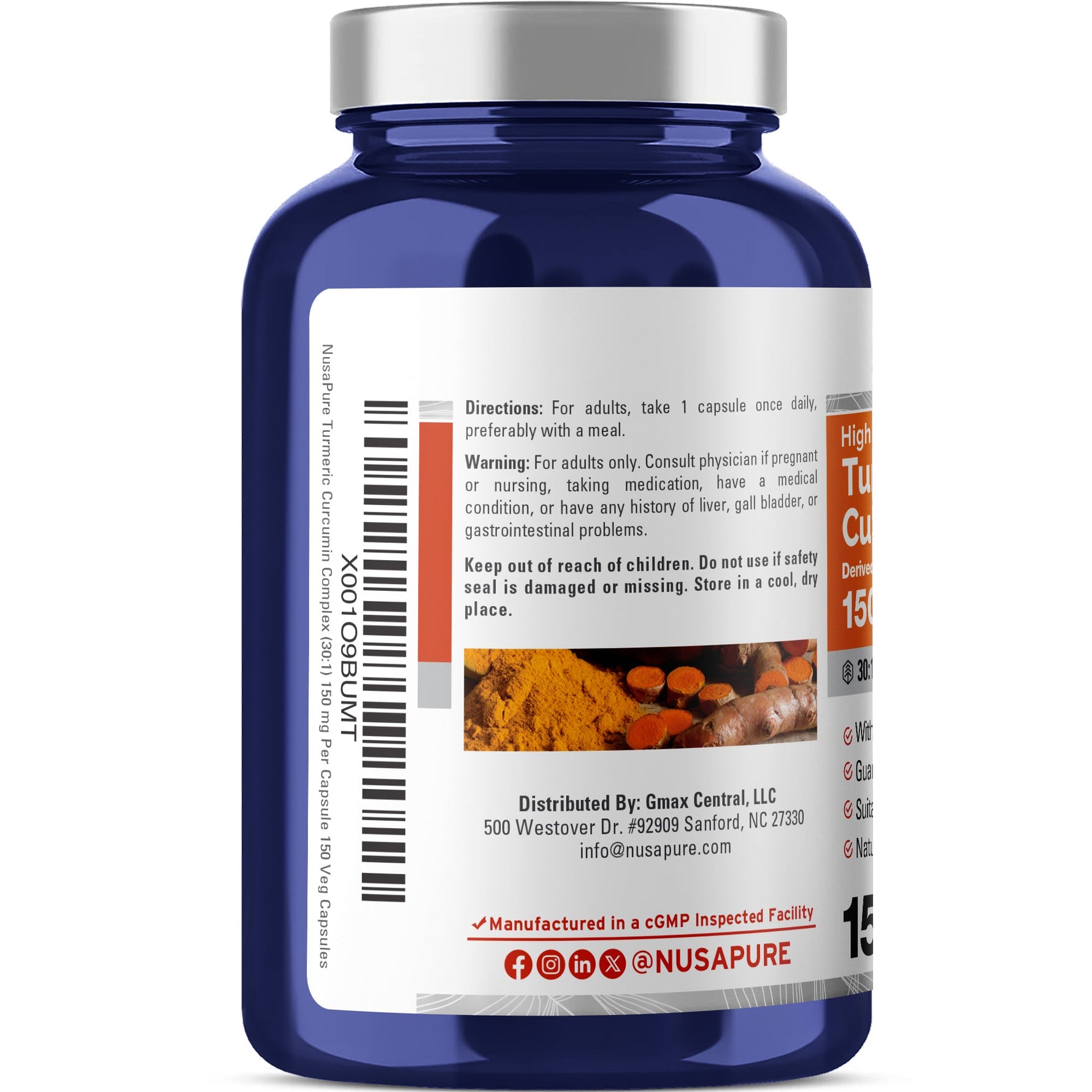 NusaPure Turmeric Curcumin Complex 150mg per caps, 150 caps, Non-GMO, Gluten-Free, & Bioperine