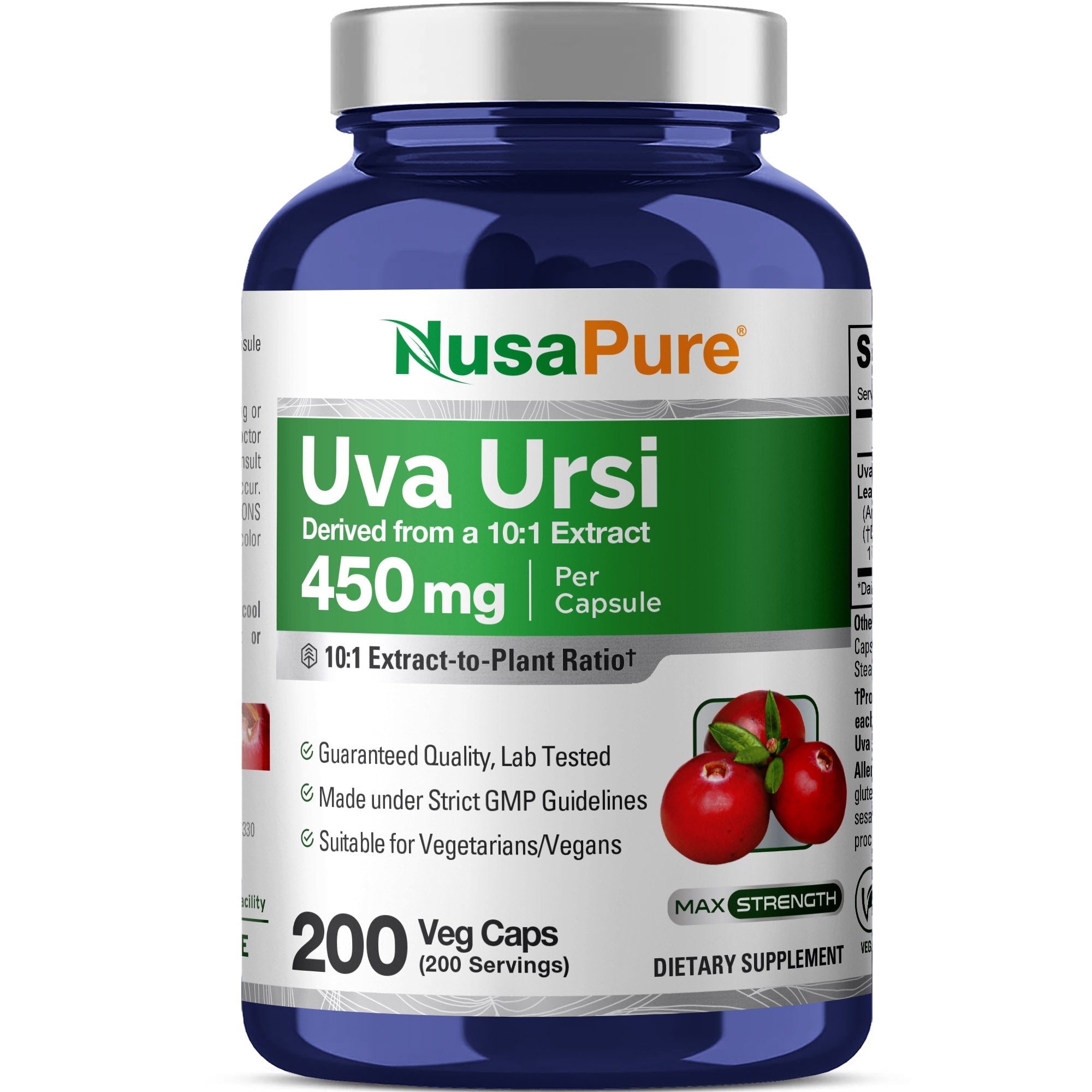 NusaPure Uva Ursi 10:1 Extract, 450 mg 200 Vegetarian caps (Non-GMO, Vegan) Bearberry