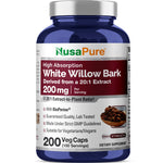 NusaPure White Willow Bark 20:1 Extract, 200 mg, 200 Veggie Capsules, Max Strength, (Non-GMO, Vegan)