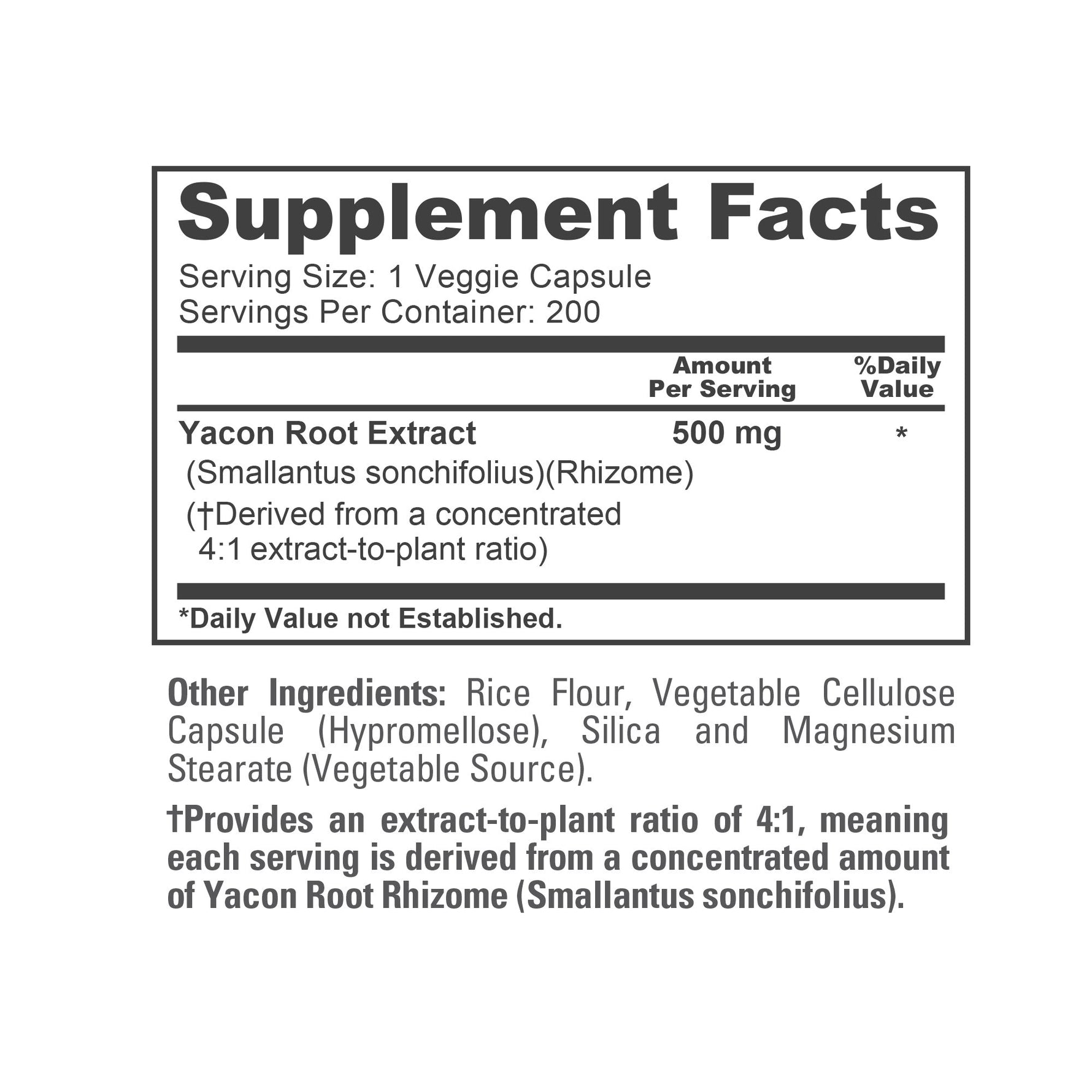 NusaPure Yacon Root Extract 500mg 200 Vegetarian Capsules (Extract 4:1, Non-GMO, Vegan)