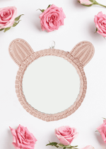 Kids Pink Rattan Teddy Bear Wall Mirror – Baby Girl Nursery & Kids Room Décor Gift