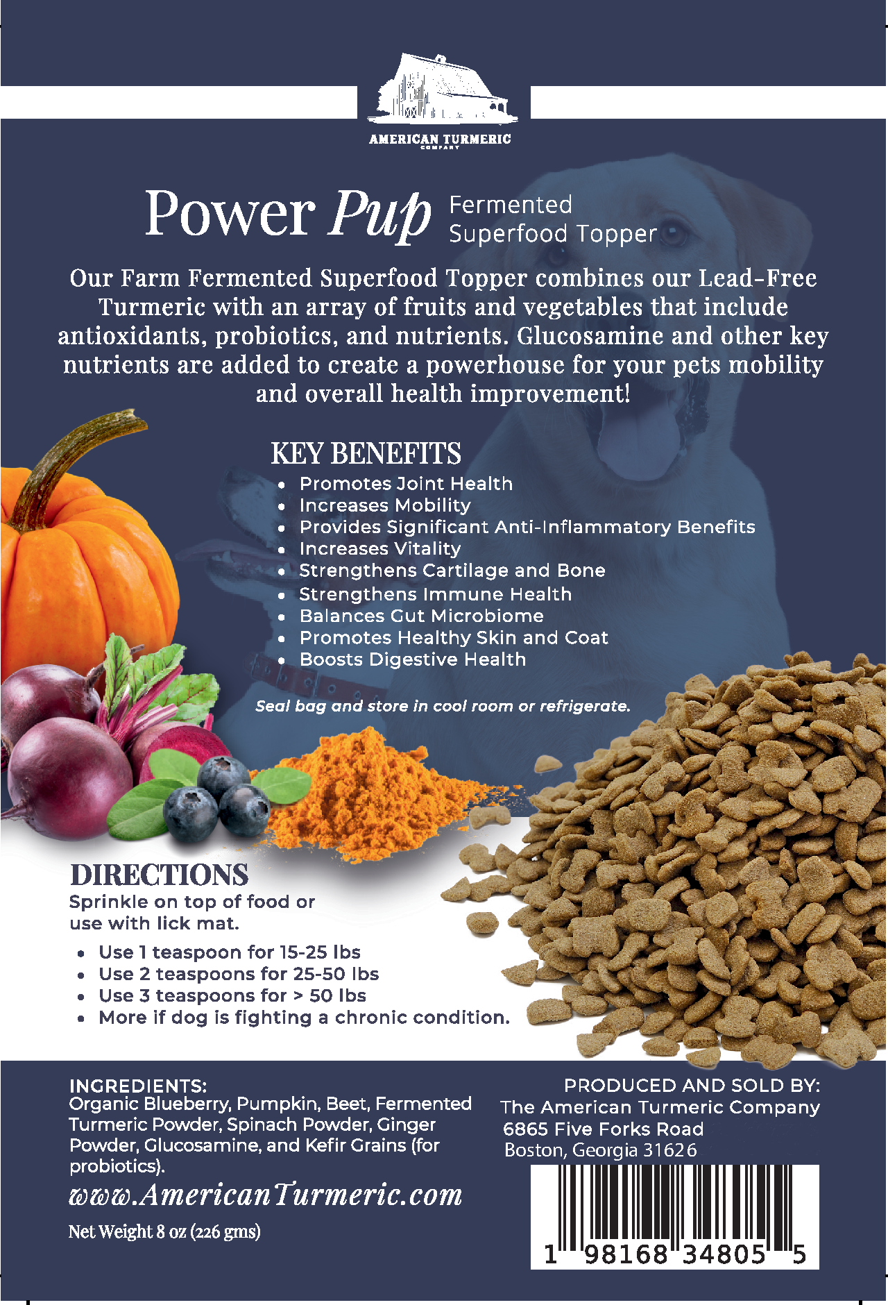 Power Pup Fermented Turmeric Powder for Dogs – Lead-Free, Superfood Meal Topper