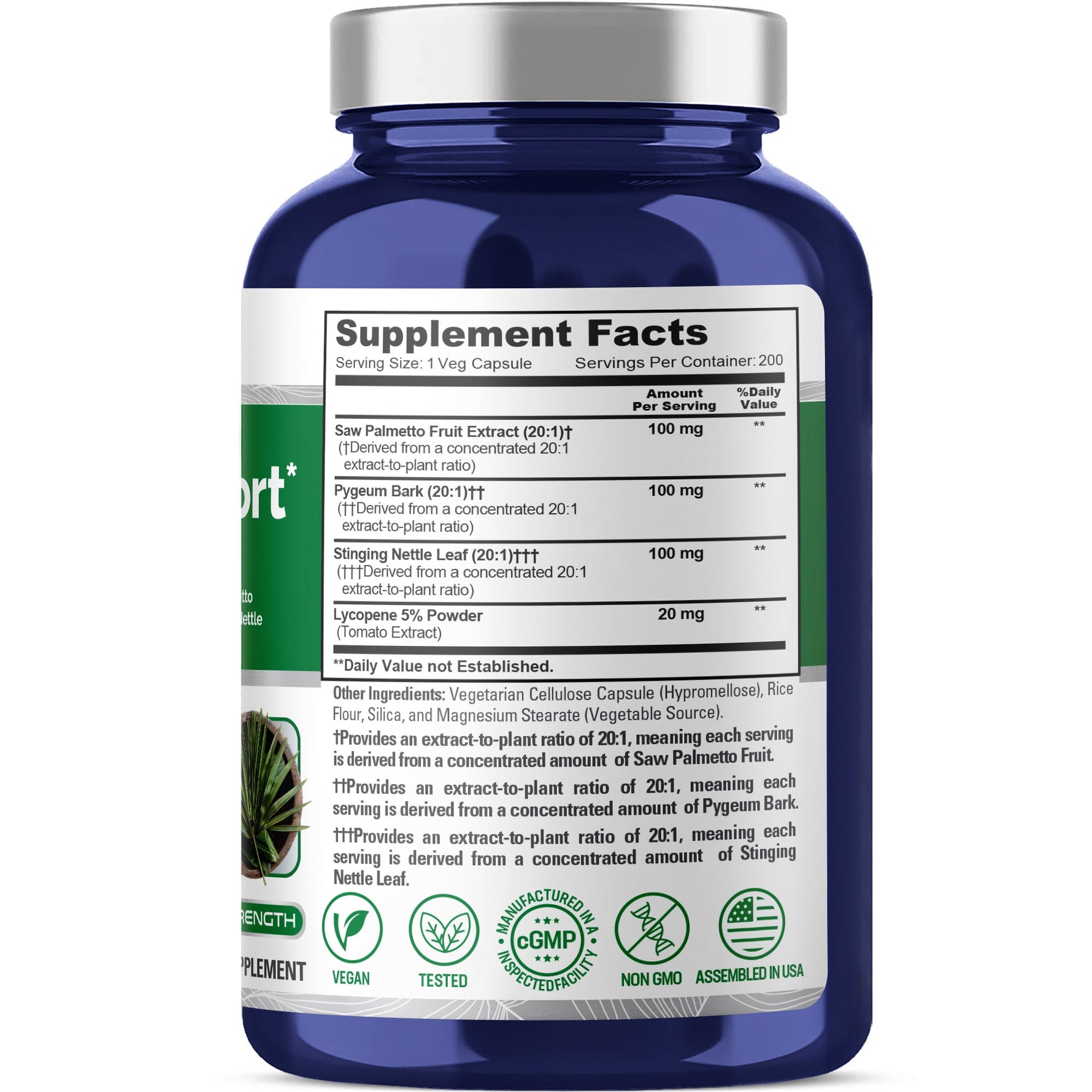 NusaPure Prostate Support 20:1 Extract, 300 mg 200 Veg Caps Dietary Supplement Vegan, Non-GMO