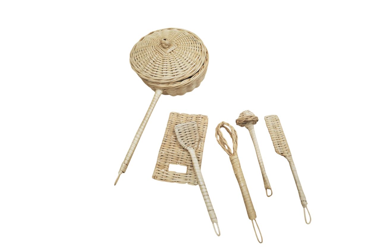 Handmade Rattan Play Kitchen Utensils - Montessori Pretend Play Cooking Set