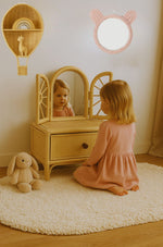 Kids Pink Rattan Teddy Bear Wall Mirror – Baby Girl Nursery & Kids Room Décor Gift