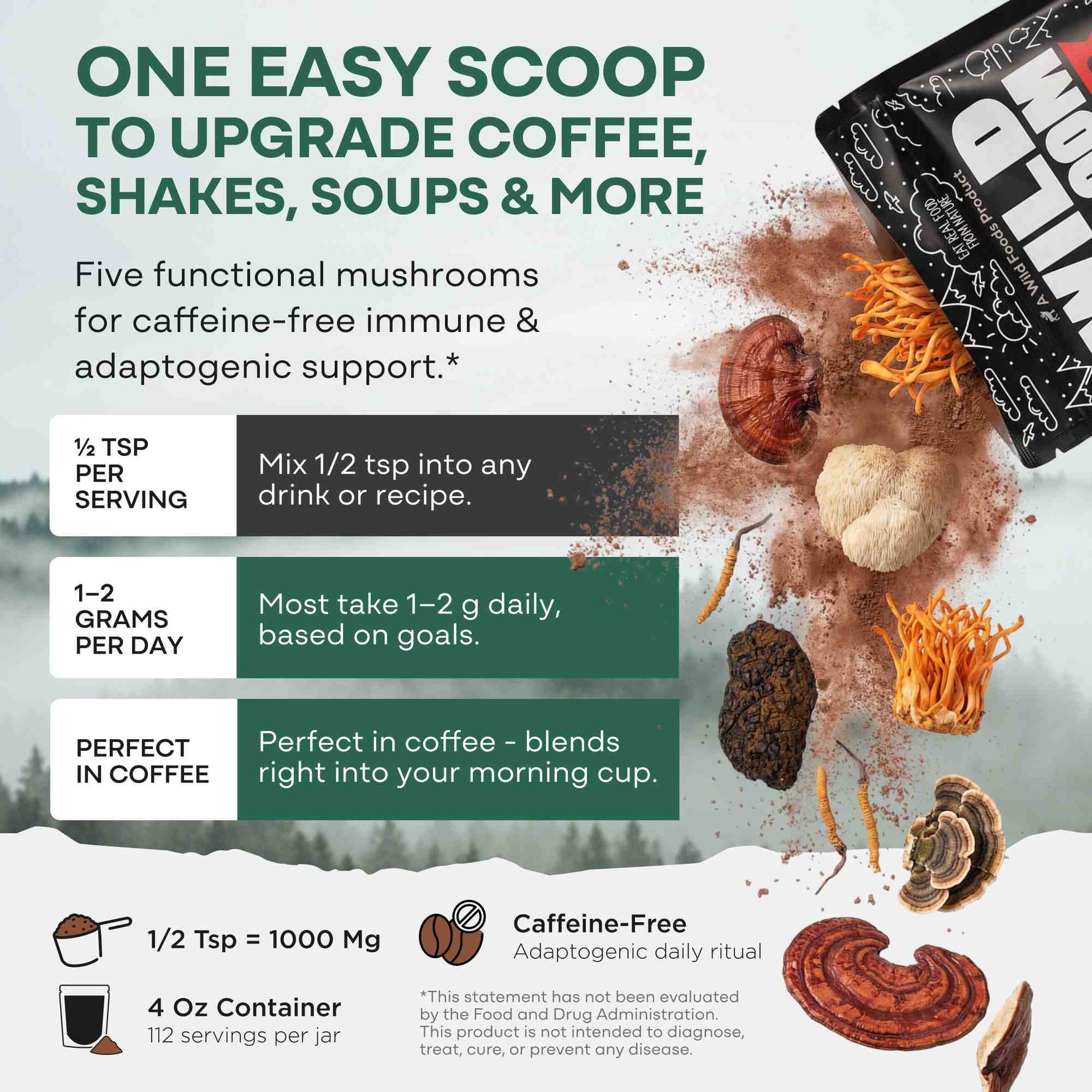 Master Mushrooms Blend, 110 servings – Daily Immune Support Adaptogenic Mushrooms