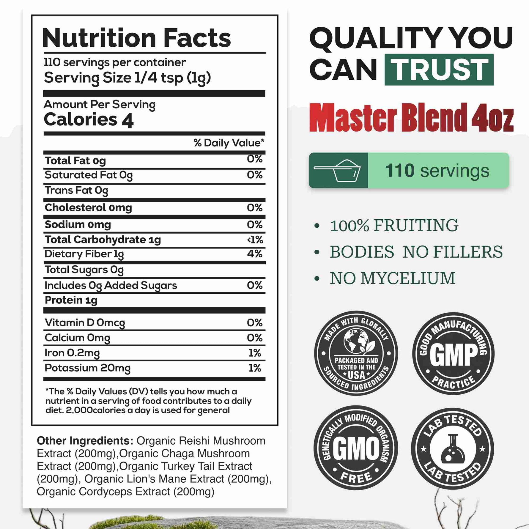 Master Mushrooms Blend, 110 servings – Daily Immune Support Adaptogenic Mushrooms