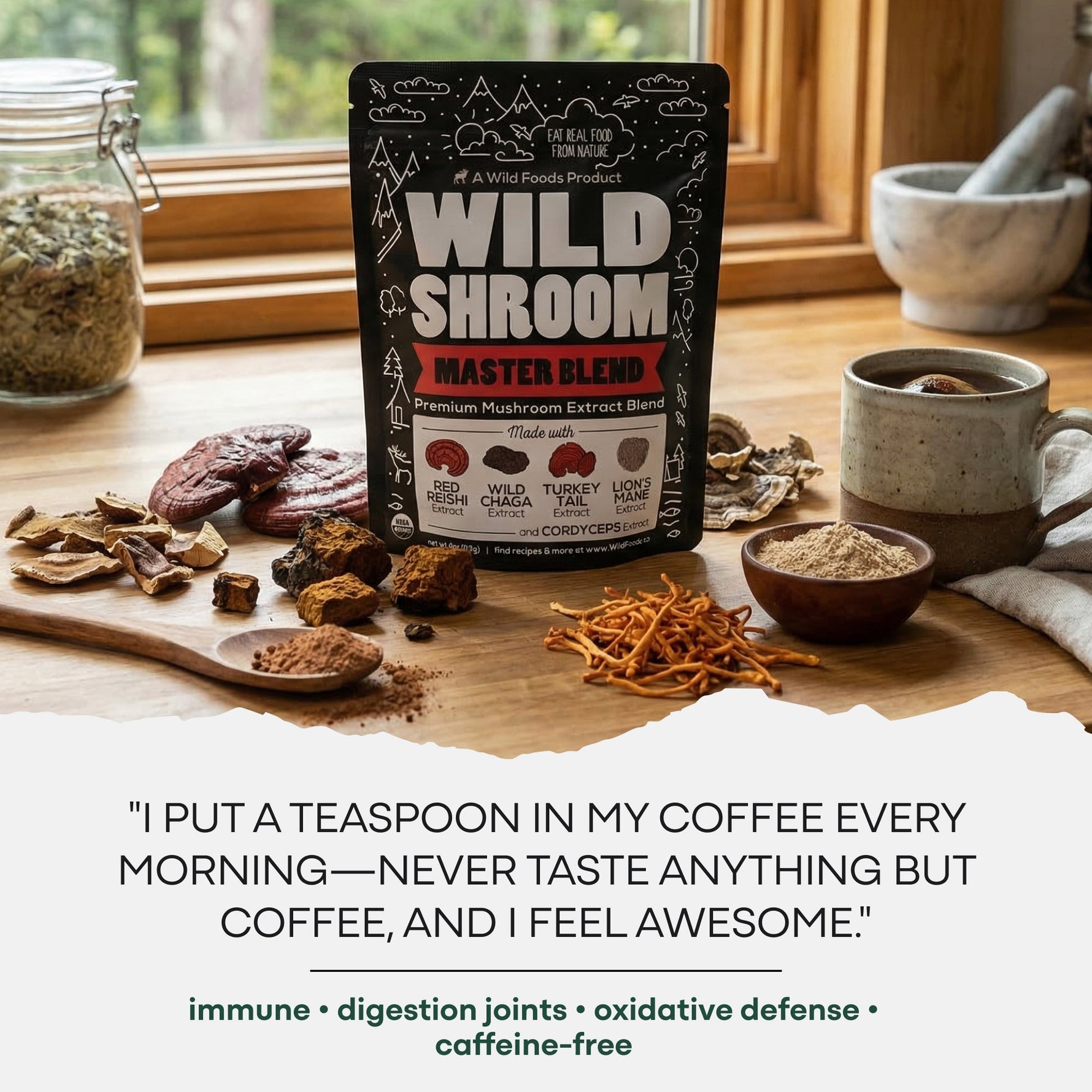 Master Mushrooms Blend, 110 servings – Daily Immune Support Adaptogenic Mushrooms