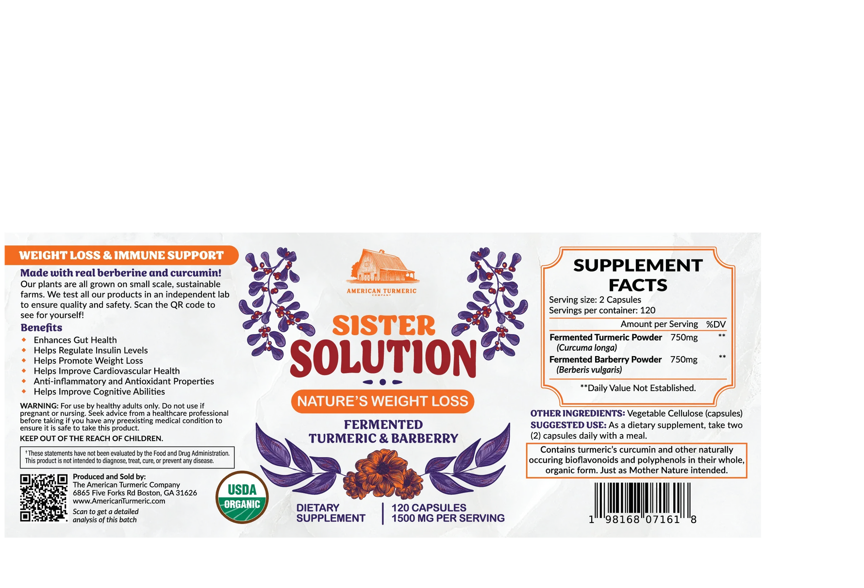 Sister Solution Fermented Turmeric & Barberry Capsules – Synergistic, Lead-Free – 120 Count