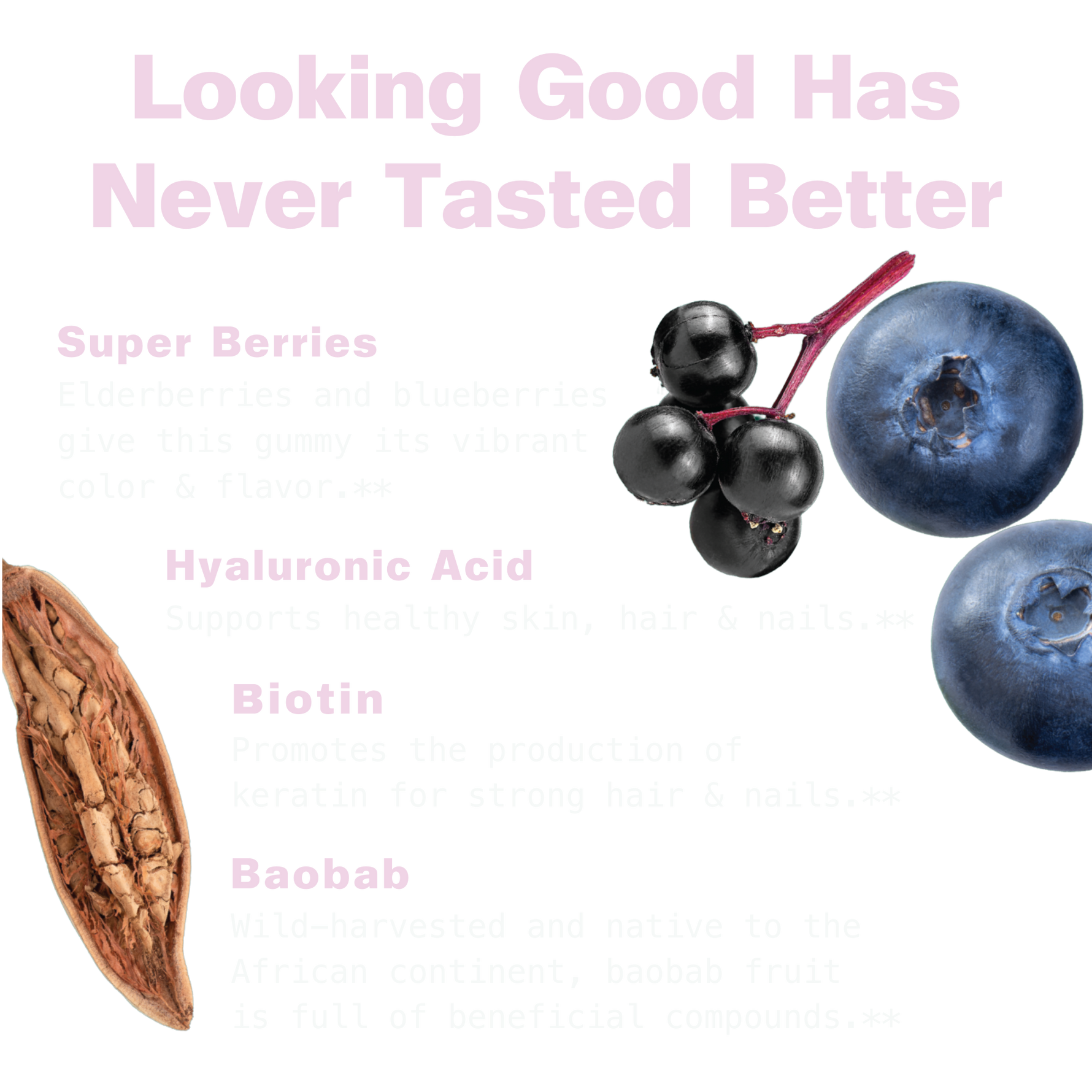 Hyaluronic Acid, Biotin & Baobab Superfood Gummies