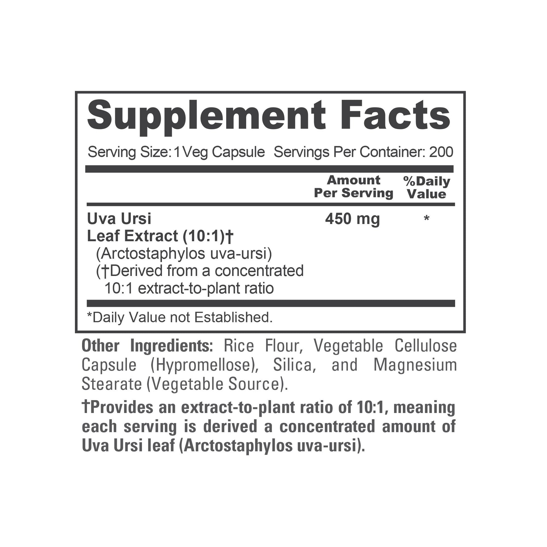 NusaPure Uva Ursi 10:1 Extract, 450 mg 200 Vegetarian caps (Non-GMO, Vegan) Bearberry