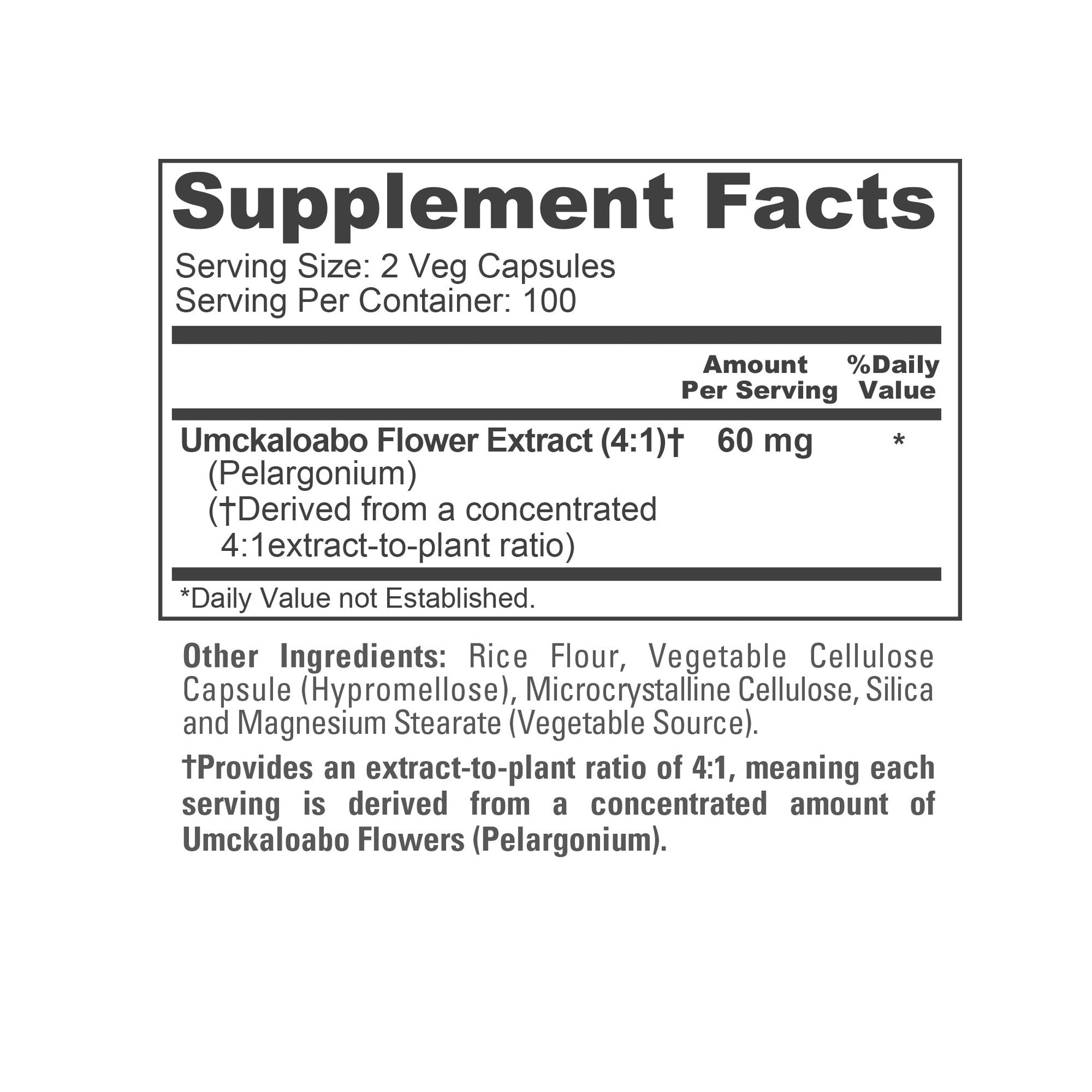 NusaPure Umckaloabo 4:1 Extract, 60 mg Veggie Caps 200 Count (Non-GMO, Vegan)