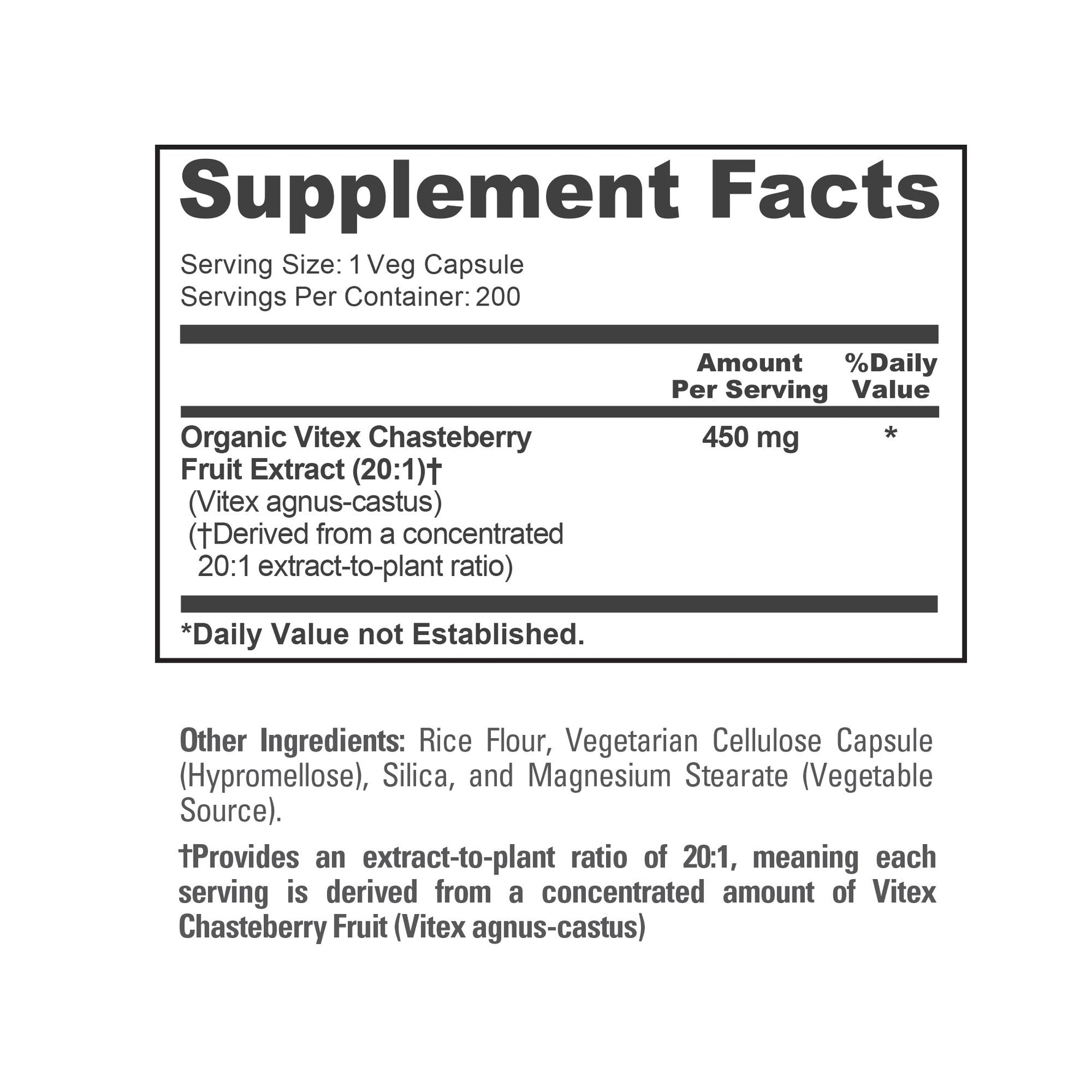 NusaPure Vitex Chasteberry Fruit 20:1 Extract, 450 mg mg 200 Vegan Capsules - Non-GMO, Vegan Dietary Supplement