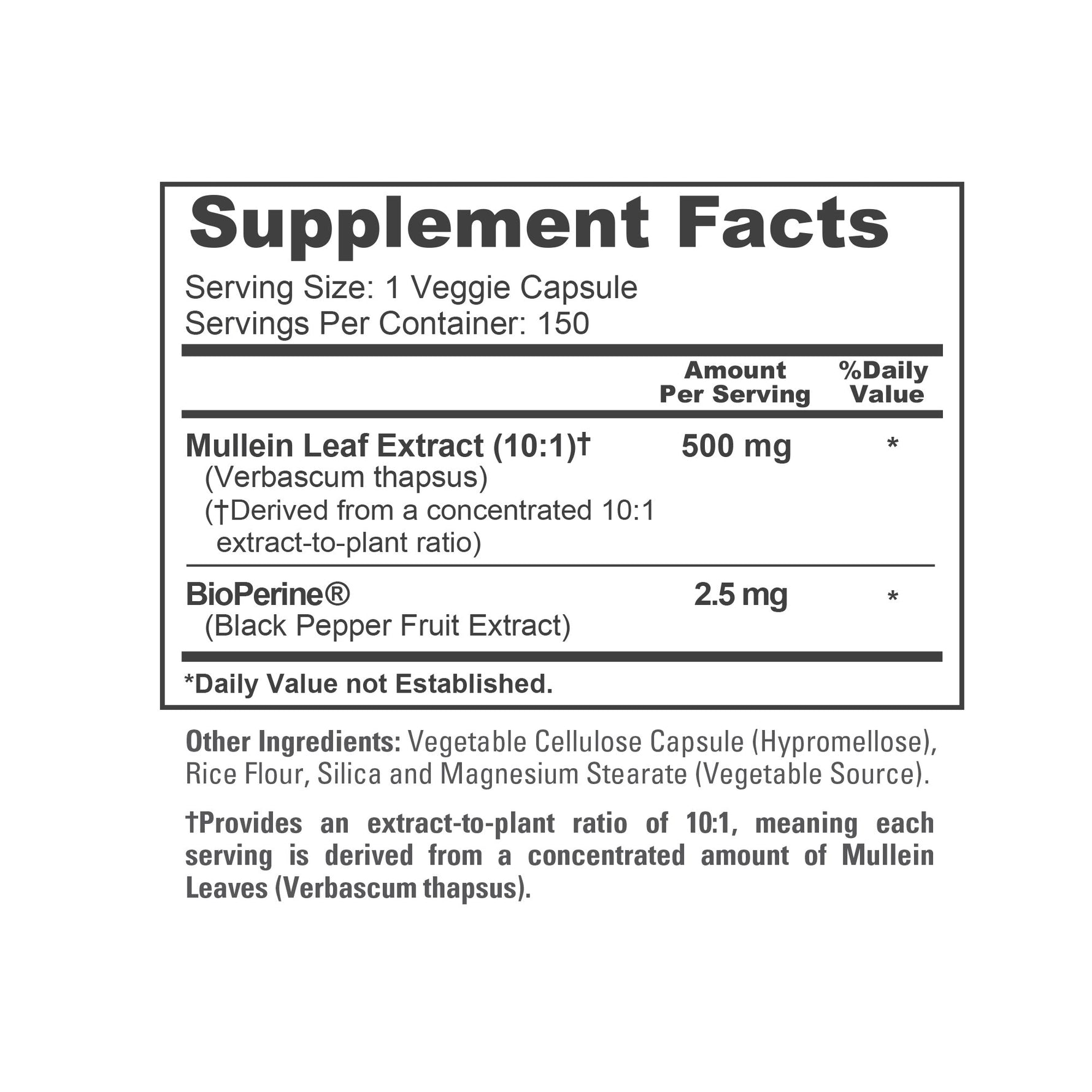 NusaPure Mullein Leaf Capsules 10:1 Extract, 500 mg per Veggie Caps - 150 Count - Verbascum Thapsus (Non-GMO, Vegan) Dietary Supplement