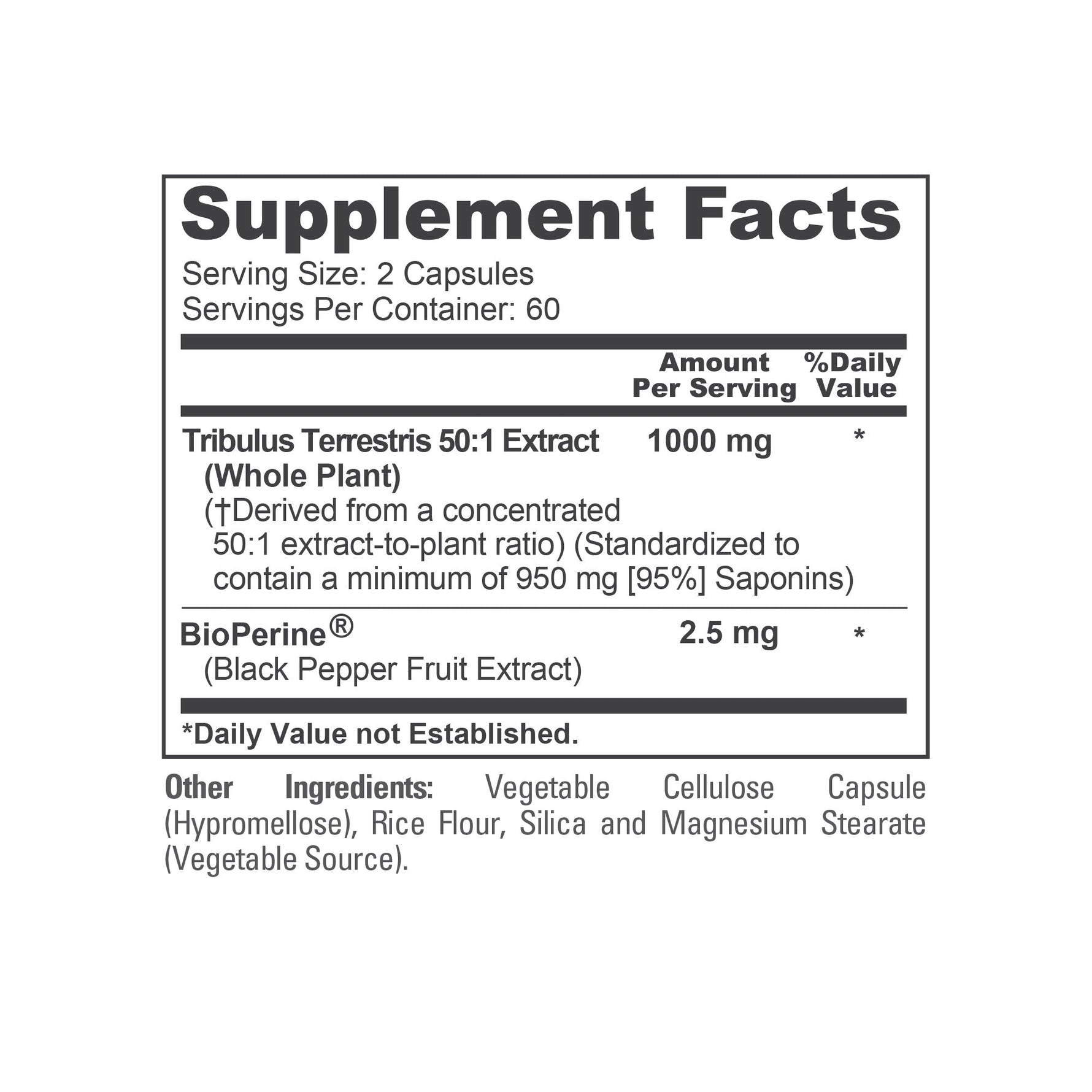 NusaPure Tribulus Terrestris 50:1 Extract, 1000 mg | 120 Veggie Caps | 95% Steroidal Saponins | Non-GMO, Bioperine