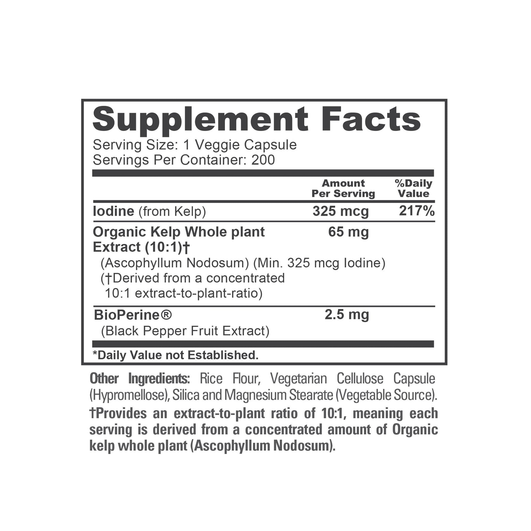 NusaPure Sea Kelp Natural Iodine 325mcg 10:1 Extract, 65 mg Capsule 200 Count (Non-GMO, Vegan)