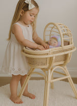 Lullaby Rattan Doll Bassinet with Stand – Handwoven Toy Cradle for Pretend Play