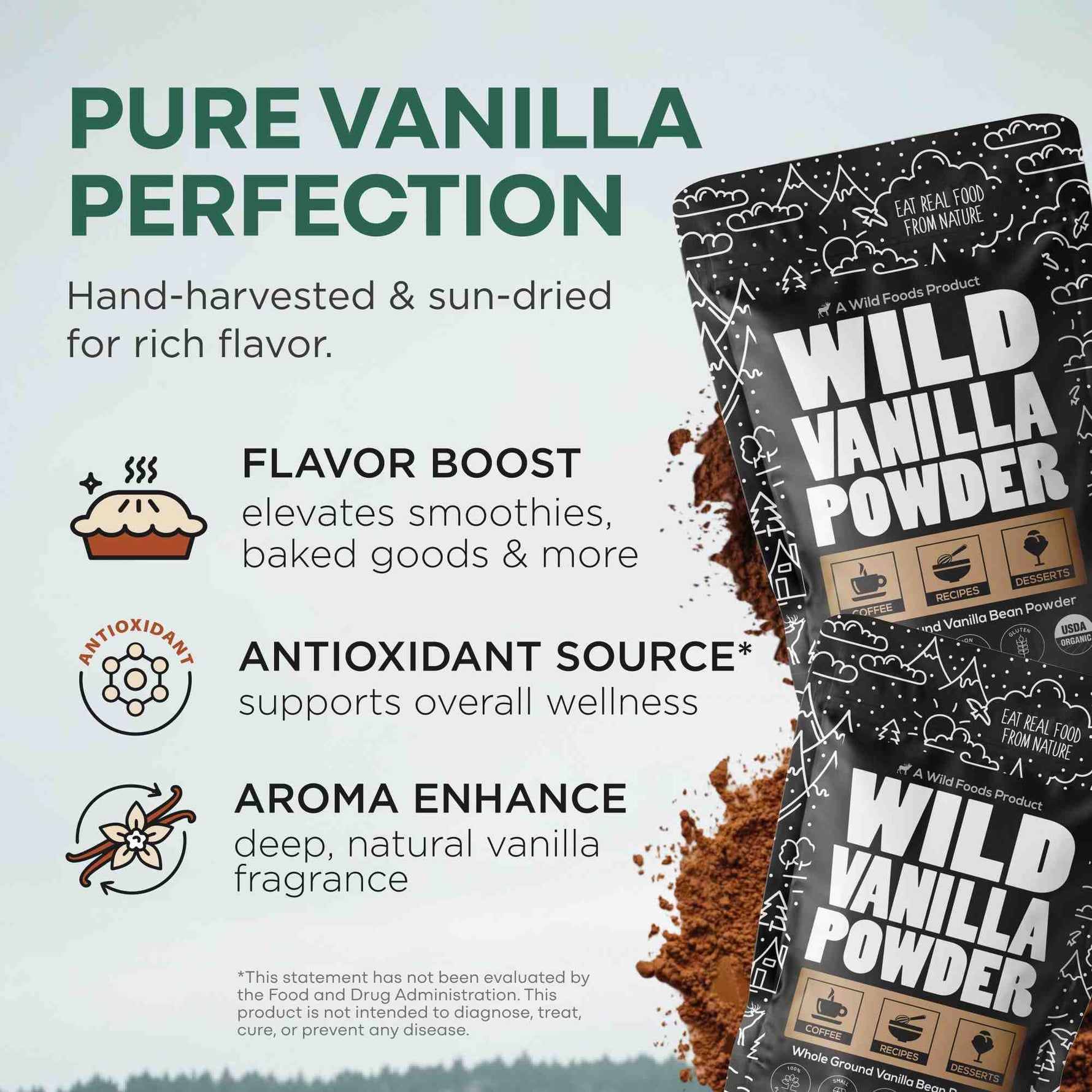 Vanilla Powder, 28 servings - Organic Ground Whole Vanilla Beans