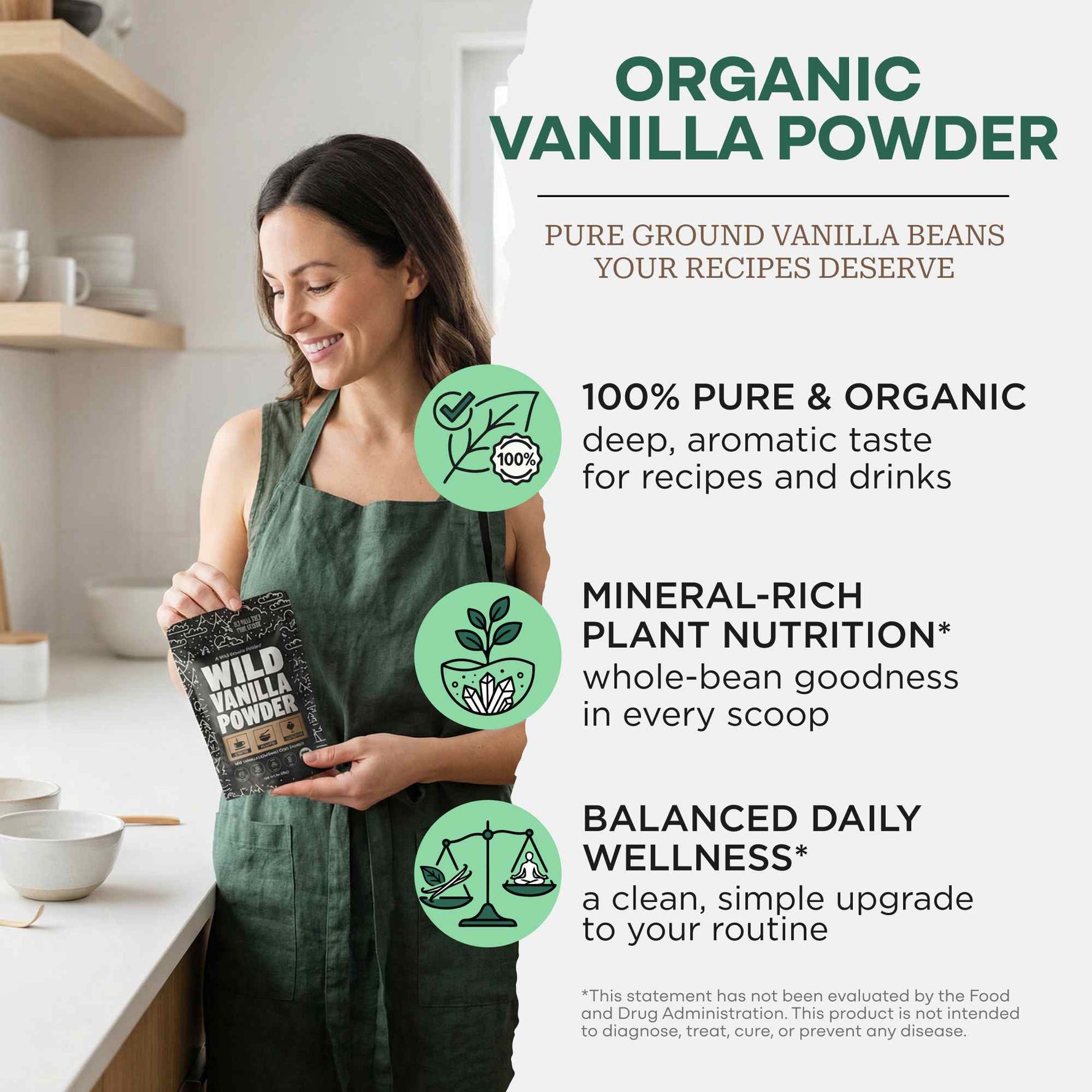 Vanilla Powder, 28 servings - Organic Ground Whole Vanilla Beans