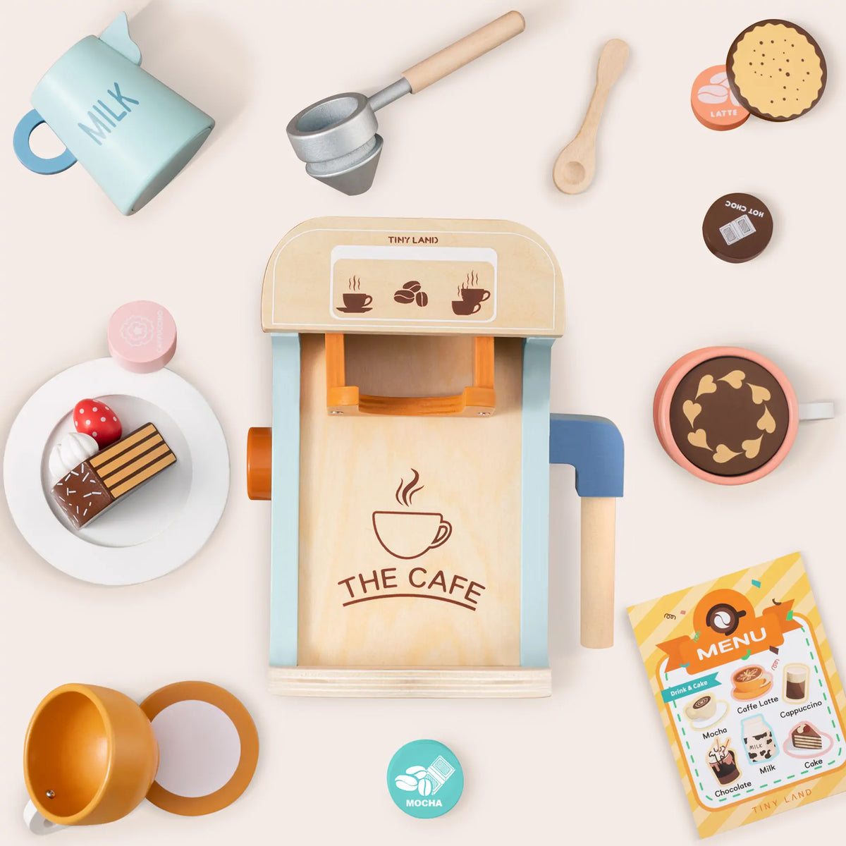 Tiny Land® Play Kitchen Accessories – Children’s Coffee Maker: Wooden Kids Play Coffee Maker Set