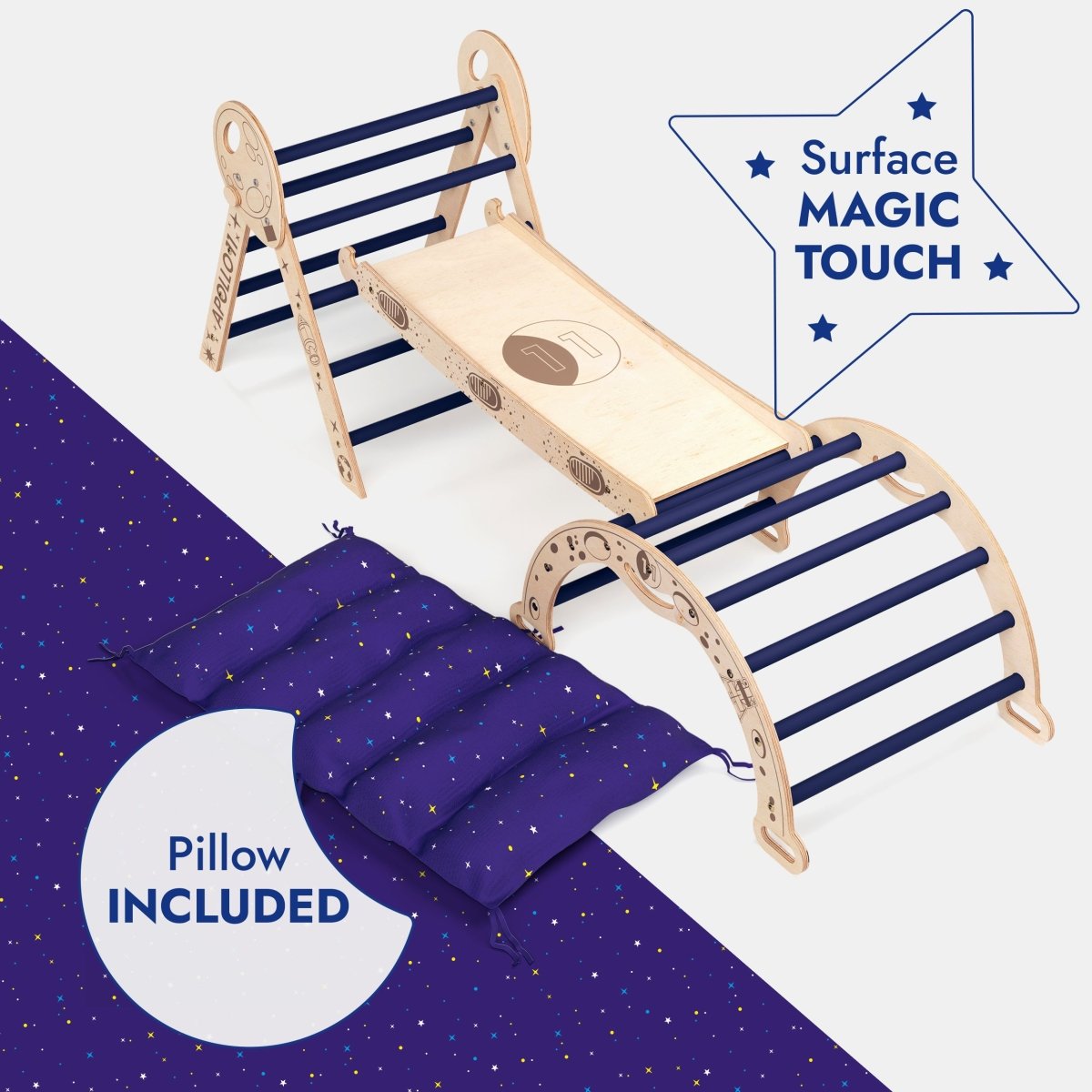 Apollo 4in1 Climbing Set:  Pikler Triangle, Arch, Slide Board, and Cushion for Little Toddlers Astronauts (1–3 Years)