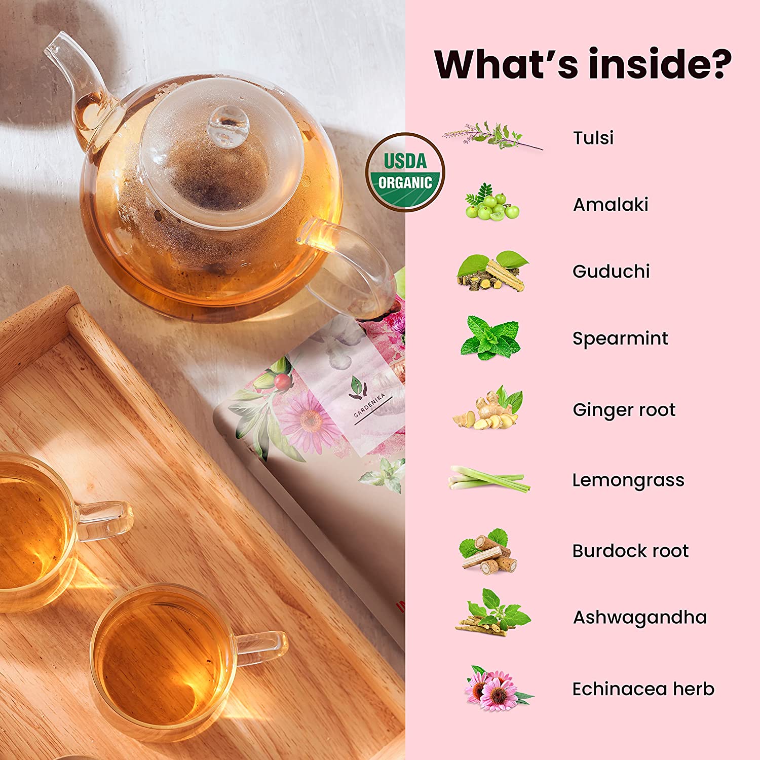 Immune Defense Tea, Echinacea Ashwagandha | Organic Herbal Blend