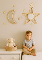 Rattan Star Wall Mirror – Boho & Space Kids Room Decor - Celestial Theme - Universe theme kids room