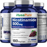 NusaPure Nicotinamide with Resveratrol (Vitamin B-3) 500 mg - 180 Vegetarian Caps (Non-GMO & Vegan)