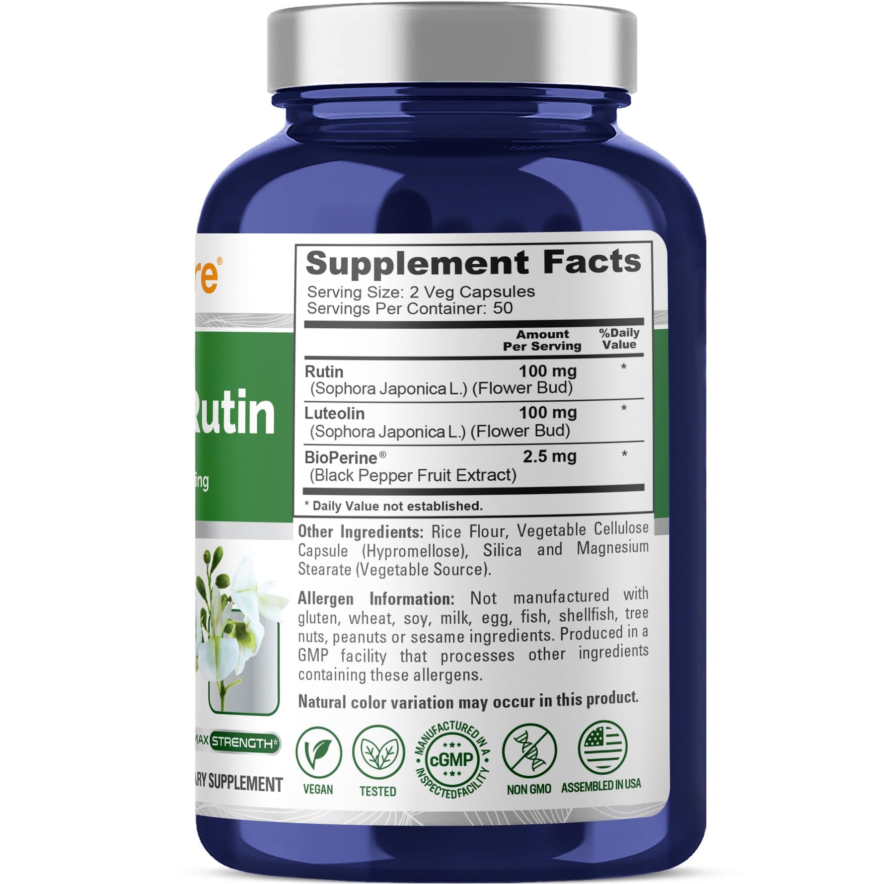 NusaPure Luteolin Complex with Rutin 200 mg | 100 Capsules | Vegetarian, Non-GMO & Vegan Flavonoid Formula