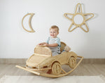 Vintage Inspired Rattan Rocking Car for Toddlers