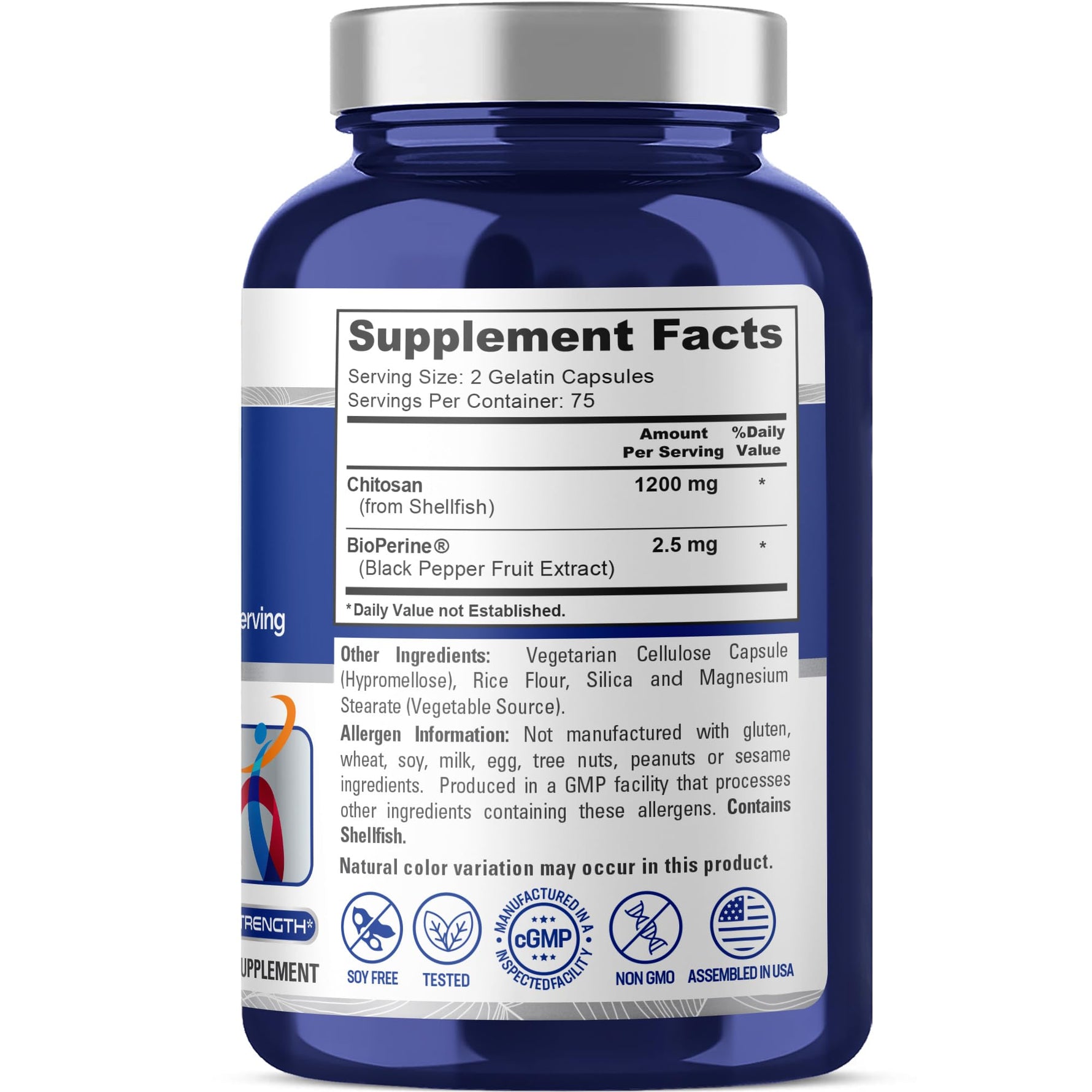 NusaPure Chitosan 1200mg 150 Caps (Non-GMO & Soyfree) with Bioperine